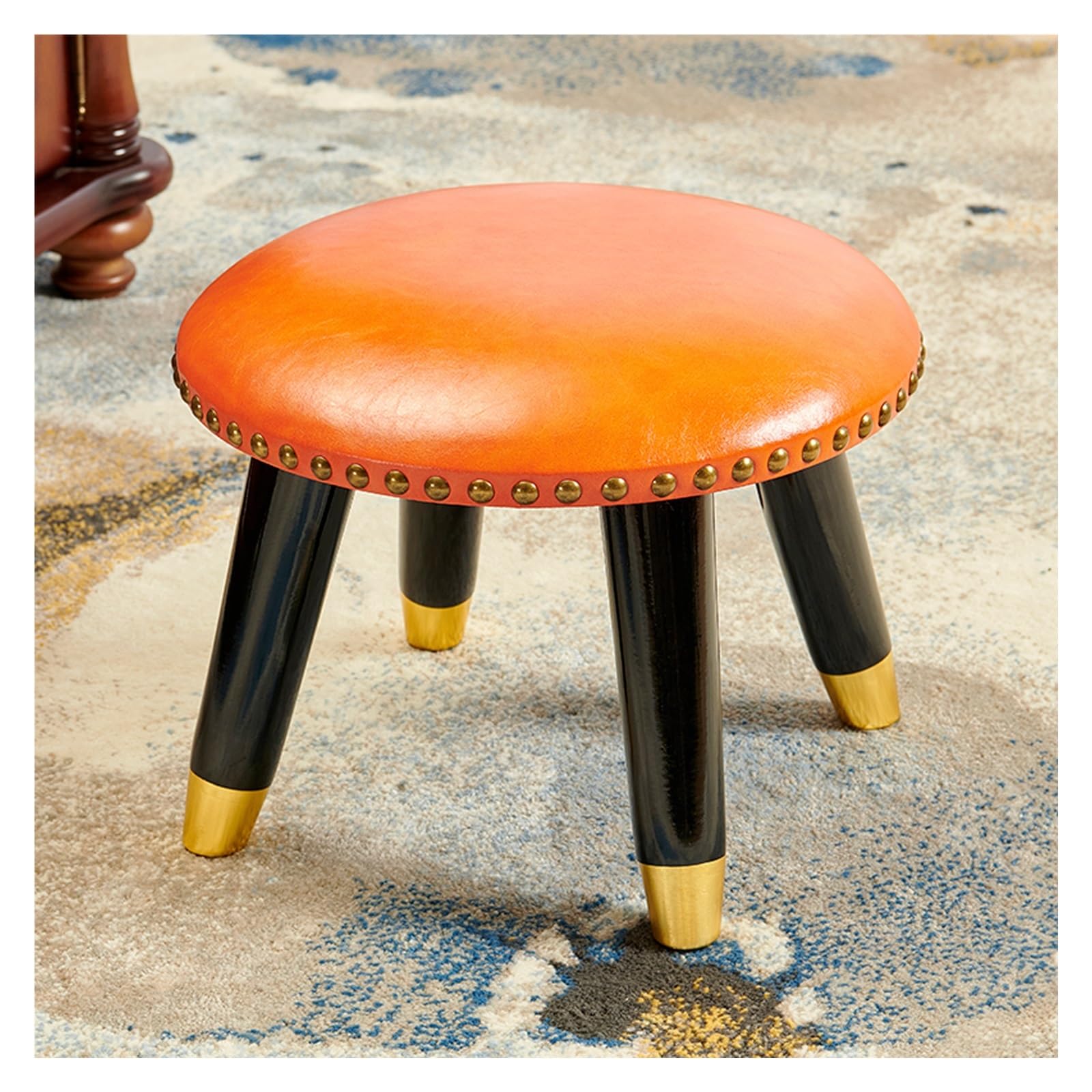 Repose-Pieds Rond en Cuir Rembourré : Petit Tabouret et Table Basse Élégante pour Salon