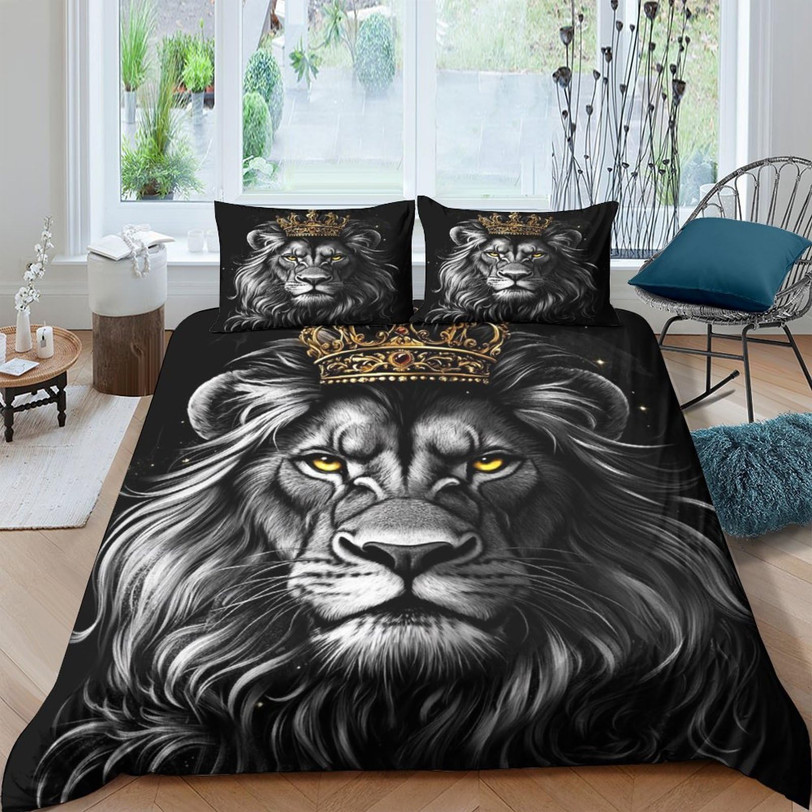 Ctjqhvkz Style-8 3D Printed Lion King Fitted Sheet Microfiber Black Gold Crown Mattress Cover For Bedroom Guest Room Decor Easy Care Single（135X200cm）