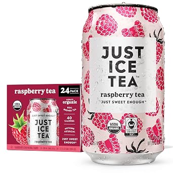 Just Ice Tea, Organic Raspberry Black Iced Tea, 24-Pack (12oz Cans) | Brewed With Real Tea Leaves, Low Calorie, No Artificial Sweeteners, Fair Trade, USDA Certified Organic, Made in USA