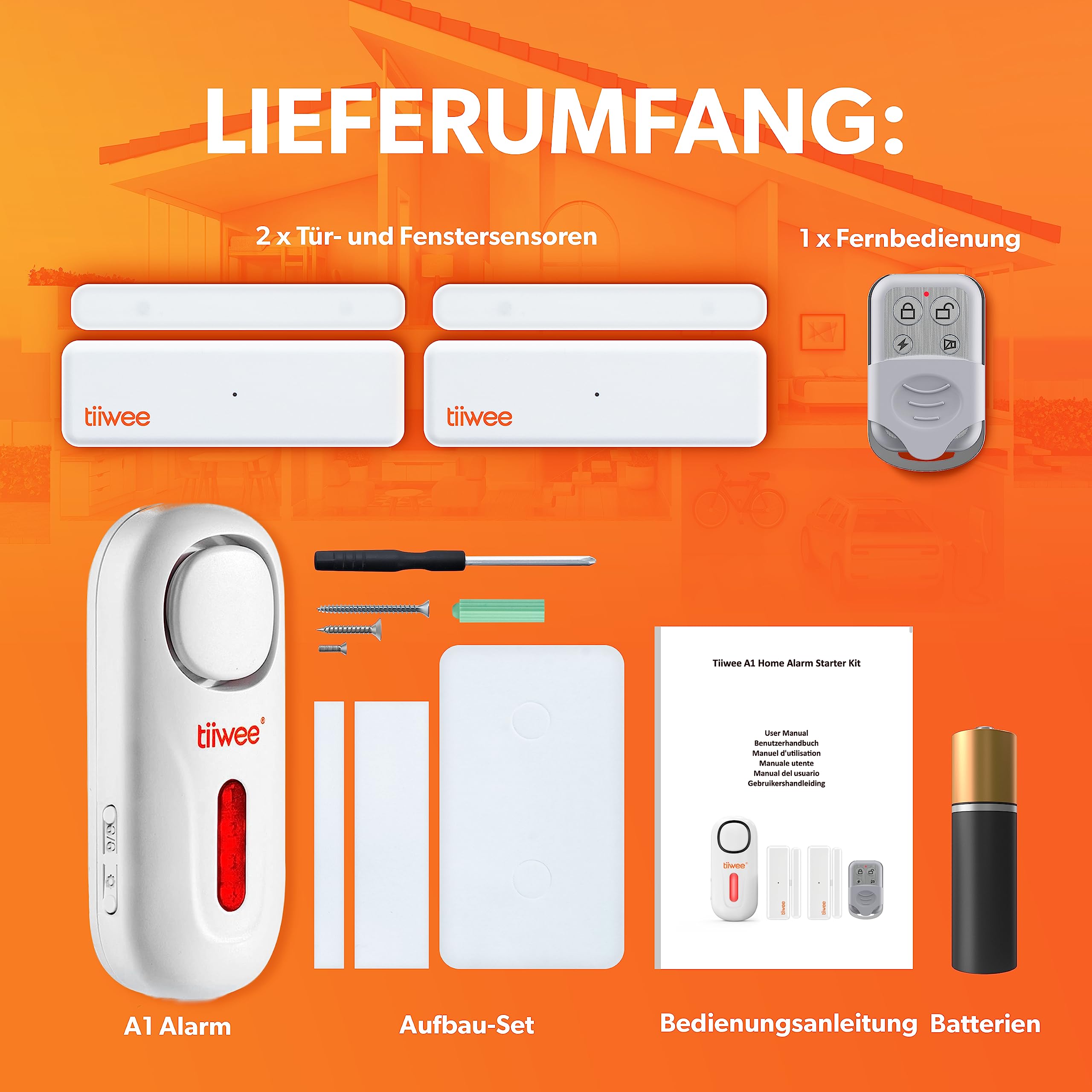 tiiwee A1 Alarmanlage fürs Haus - Fensteralarm Türalarm mit Fernbedienung - Alarmanlage Wohnung, mit Kabellos, Weiß