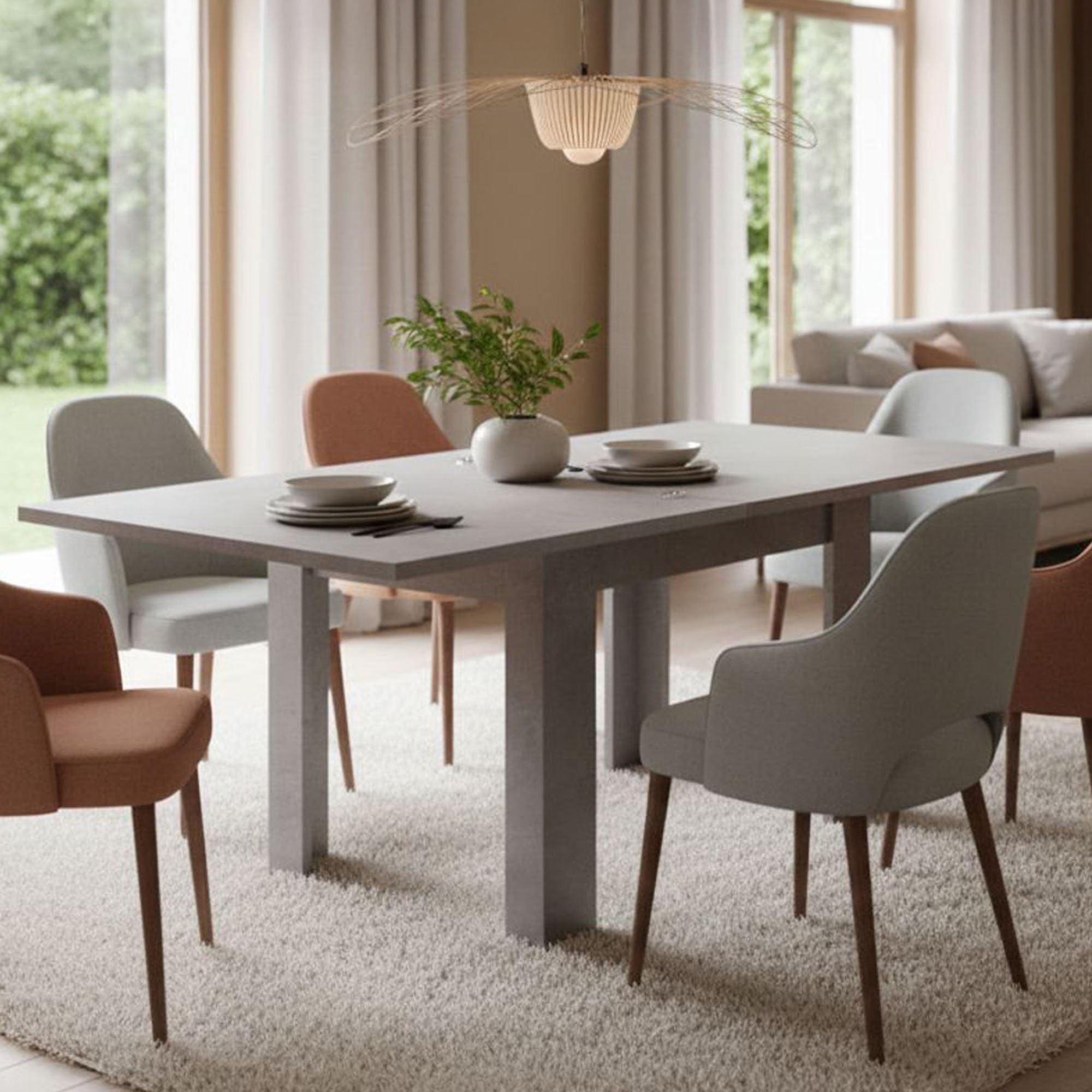Dmora - Table extensible Otto, Console auxiliaire de cuisine, Table extensible, 100% Made in Italy, 90x90h75 cm, Gris