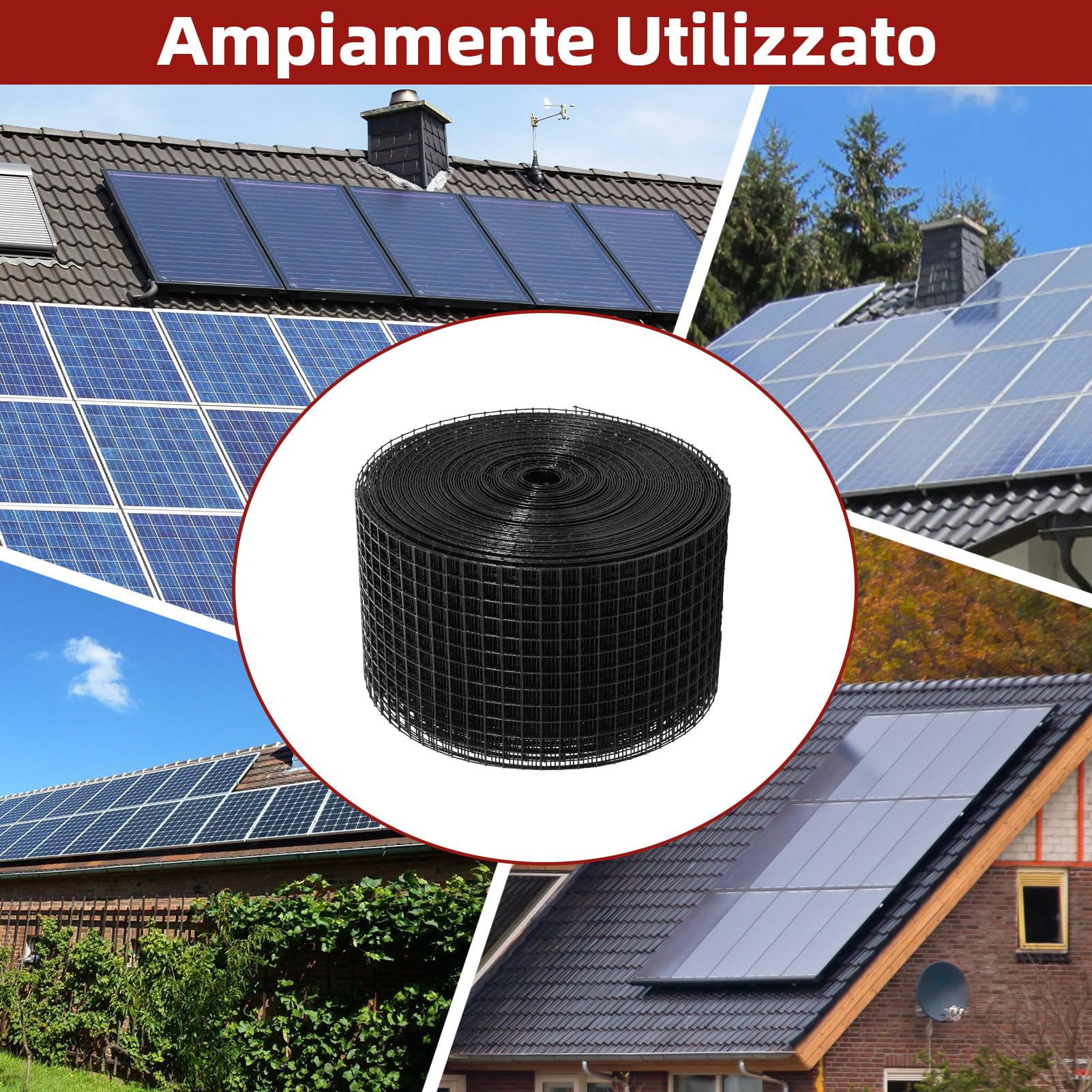 Griglia di Protezione per Pannello Solare in Rotolo 15cm x 30m, Kit Anti-Uccelli 70 Fascette in Acciaio Inox Rivestimento in PVC Antiruggine Rete Metallica da 12,7 mm