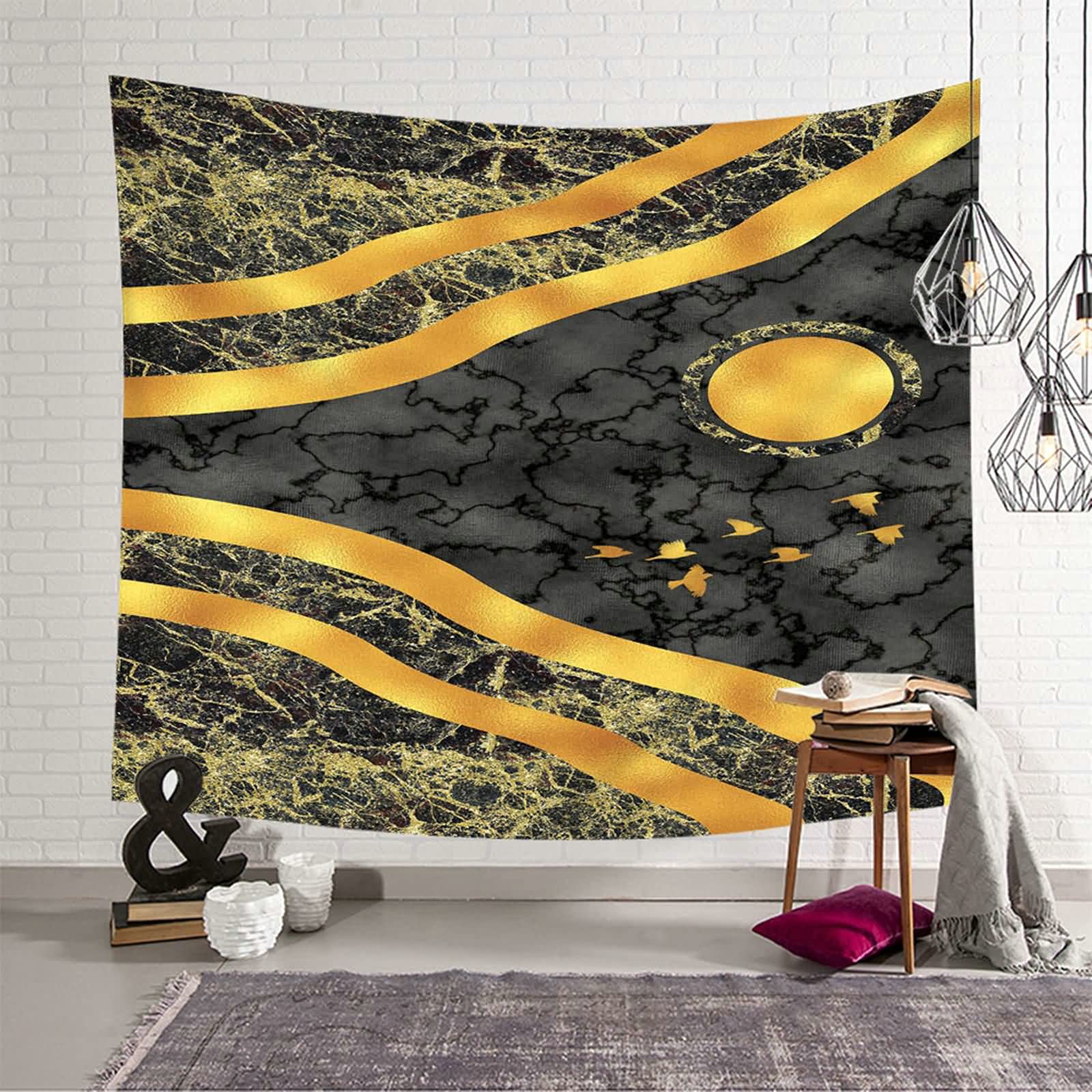 Tapiz de pared decorativo KnSam en poliéster gris y dorado de 150 x 130 cm