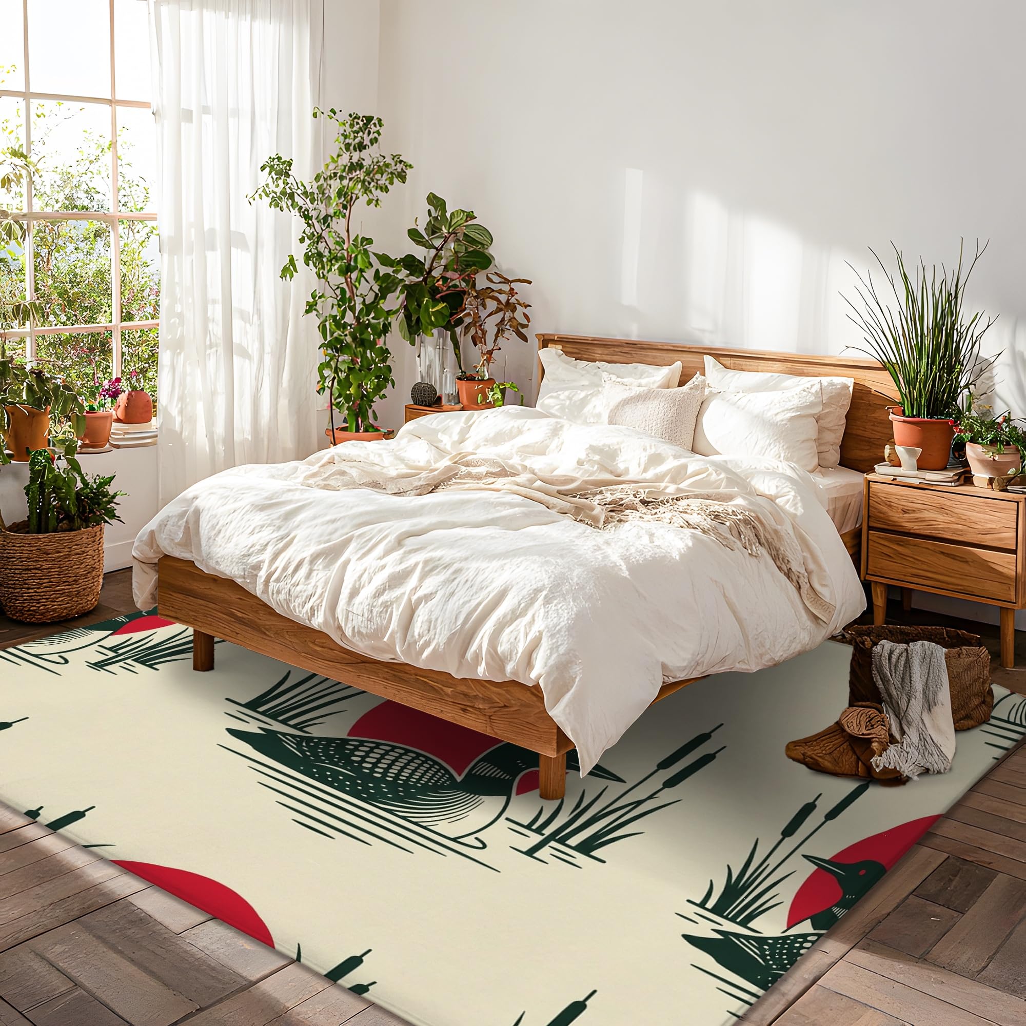 Loon - Alfombra rústica natural con diseño de cola de gato para sol, verano, color rojo, de pelo bajo, esponjosa, suave, rectangular, resistente a las manchas, para sala de estar, dormitorio, aula