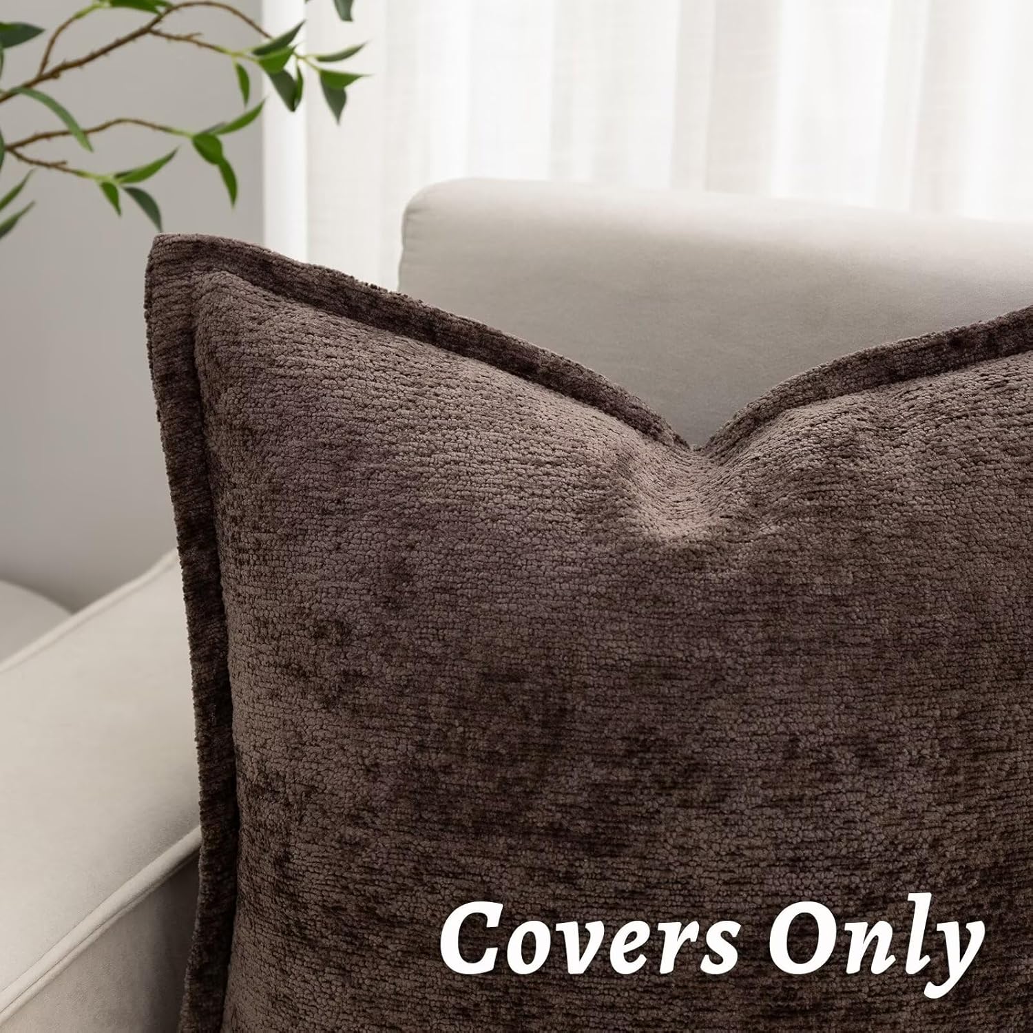 Brown Decorative Throw Pillow Covers 18x18 Inch Set of 2 Cozy Soild Chenille Cushion Cases Soft Textured Square Couch Pillows Cover Boho Accent Farmhouse Pillowcases for Sofa Bed - Image 4