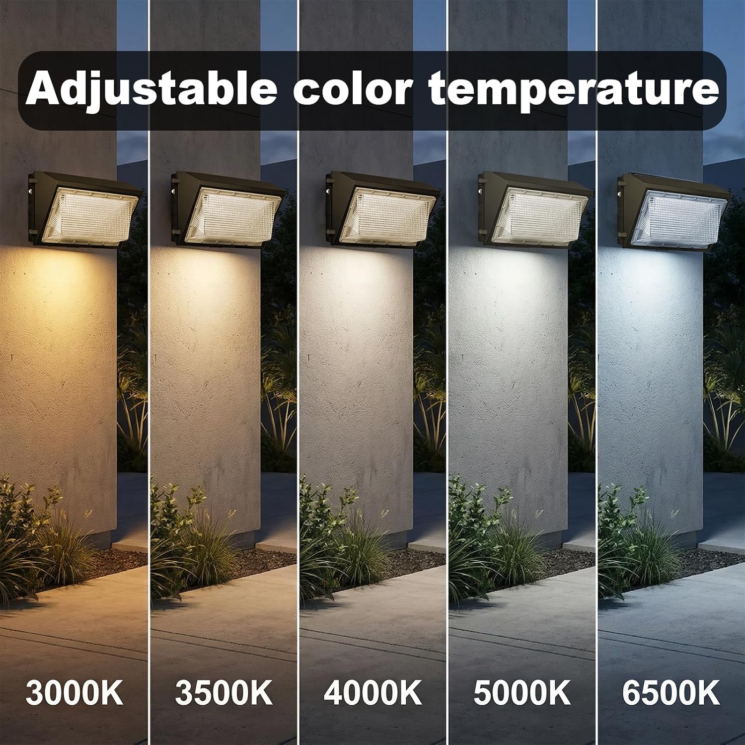 CEA LED Wall Pack Light: 13000LM, 5 CCT (3000K/3500K/4000K/5000K/6500K) Security Flood Light, 130lm/W, IP65 Waterproof, 100-277V, for Parking garages, Public Areas, Schools, Aluminum Brown