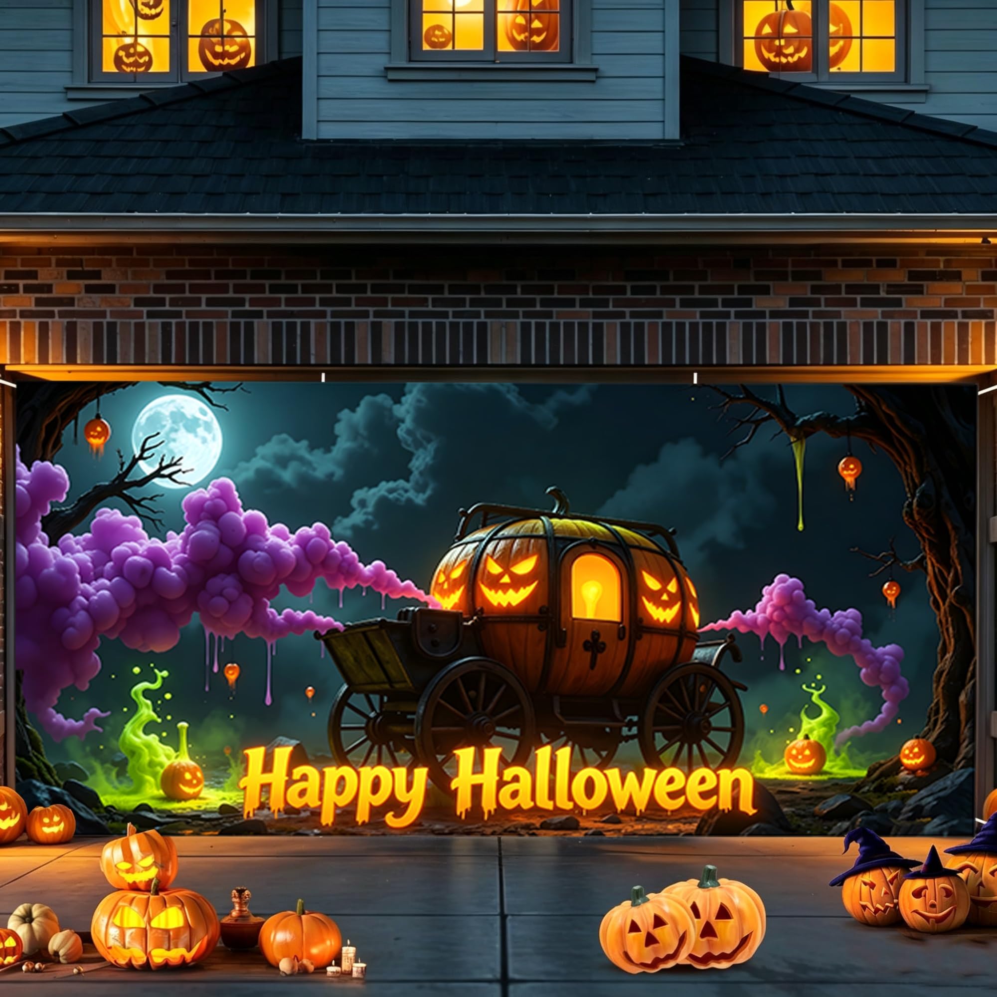 Tło dekoracyjne na Halloween bramy garażowej, duża osłona bramy garażowej