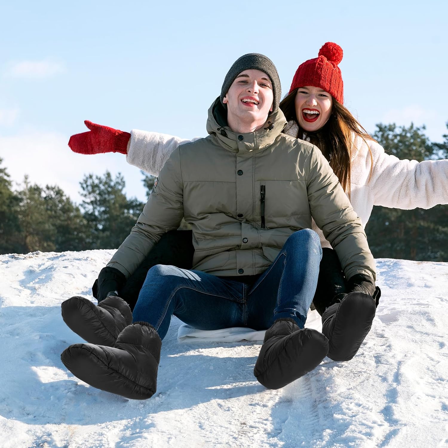 2 Pairs Camping Down Booties Warm Socks Ultralight Sleeping Foot Warmers for Men & Women Camp Backpacking Tent Sleeping Bag Warm up Booties - Image 5