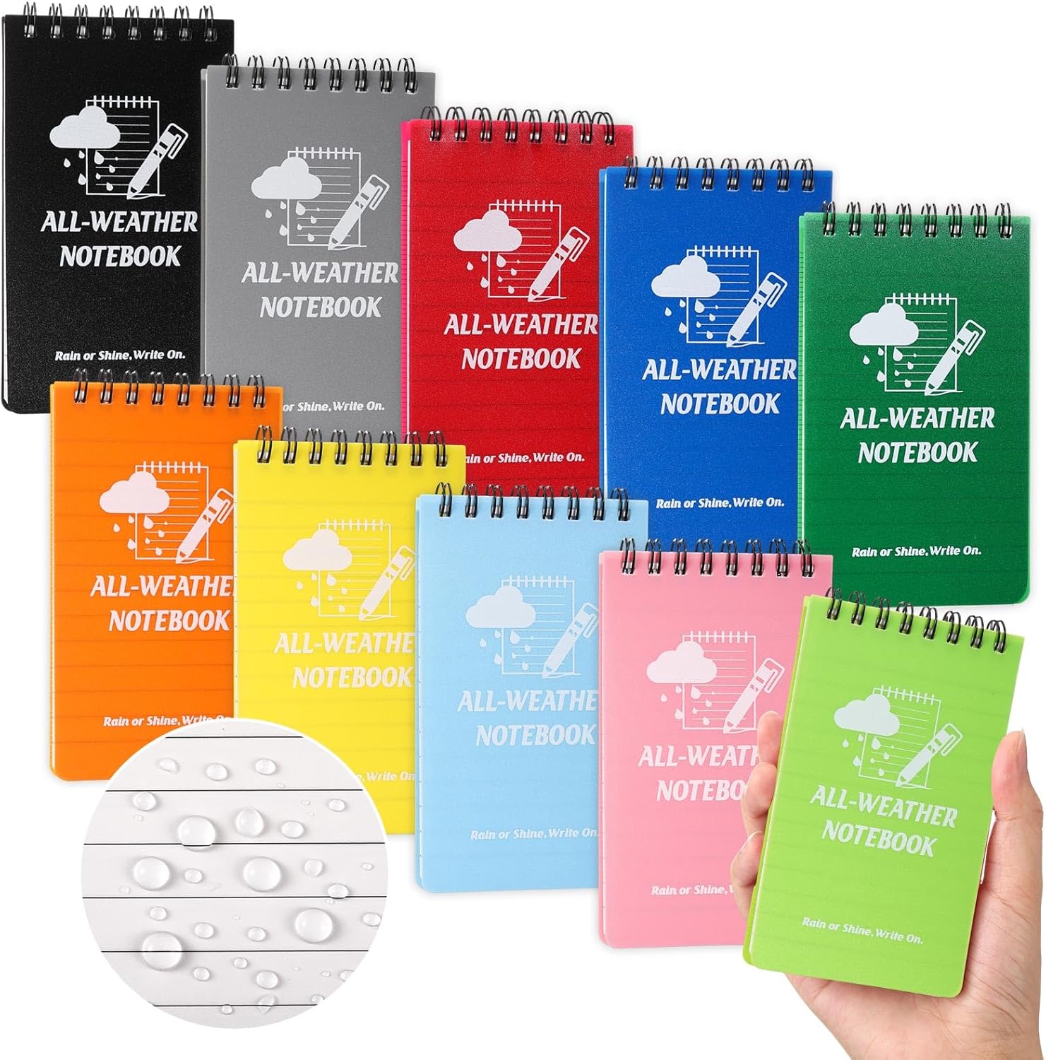 20 Pack Waterproof Notepad 3" x 5" Weatherproof Notepad Waterproof Pocket Notebook Mini Top-spiral Note Pads with 100 Lined Pages for Outdoor Office Recording
