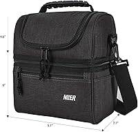 Vista 2 de MIER Lonchera aislada con 2 compartimentos y paquete de almuerzo expandible para hombres y mujeres, color negro