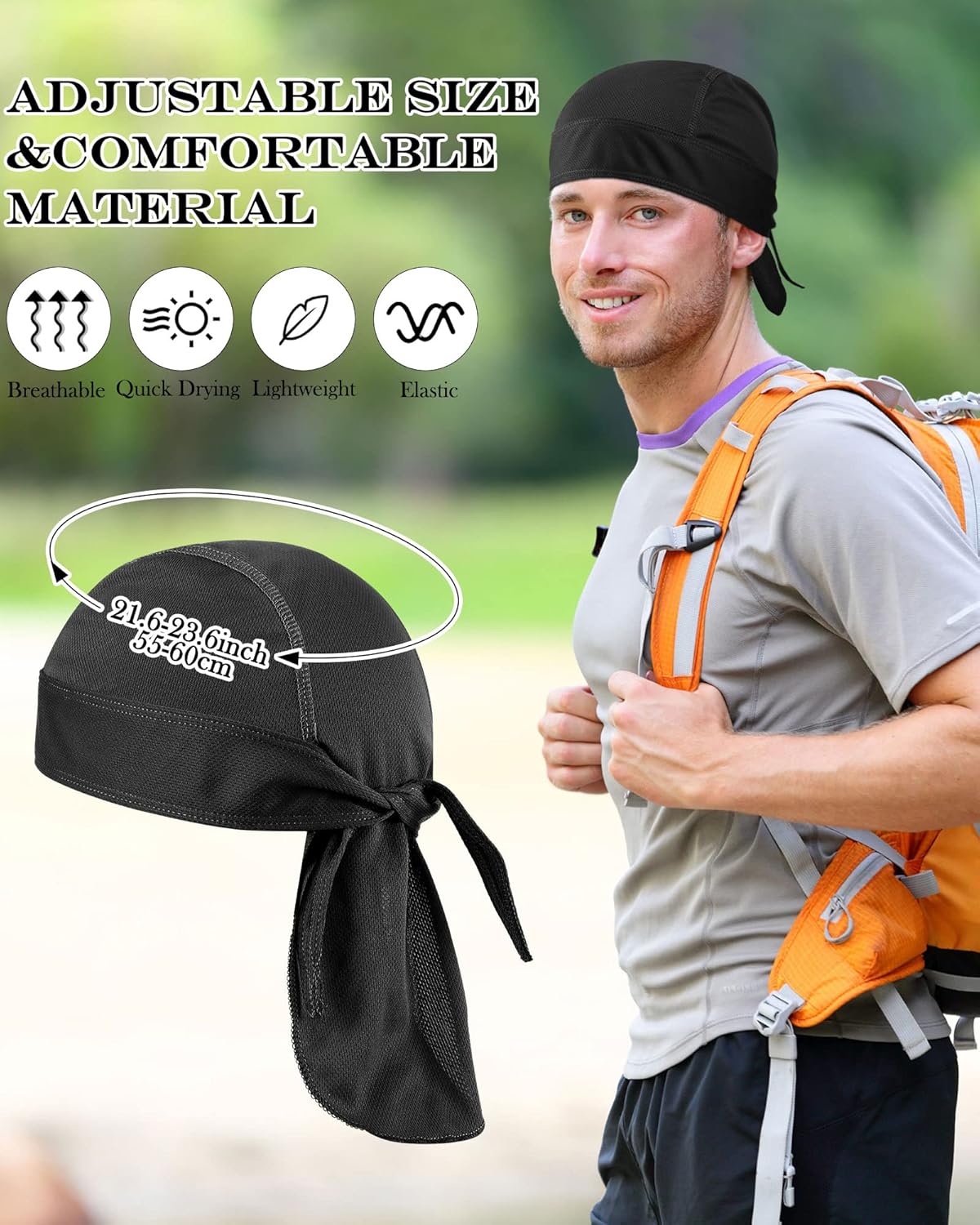 Foaincore 8 Pack Do Rag Skull Caps for Men Sweat Wicking Doo Rags Cooling Helmet Liner Cycling Motorcycle Bandana - Image 3