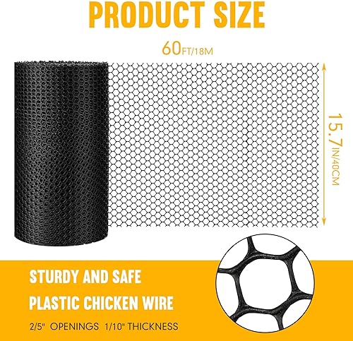 Miniatura 2 de Malla de alambre de plástico para pollo, 15.7 pulgadas x 60 pies, rollo de valla de alambre de plástico, valla de alambre de pollo, malla hexagonal
