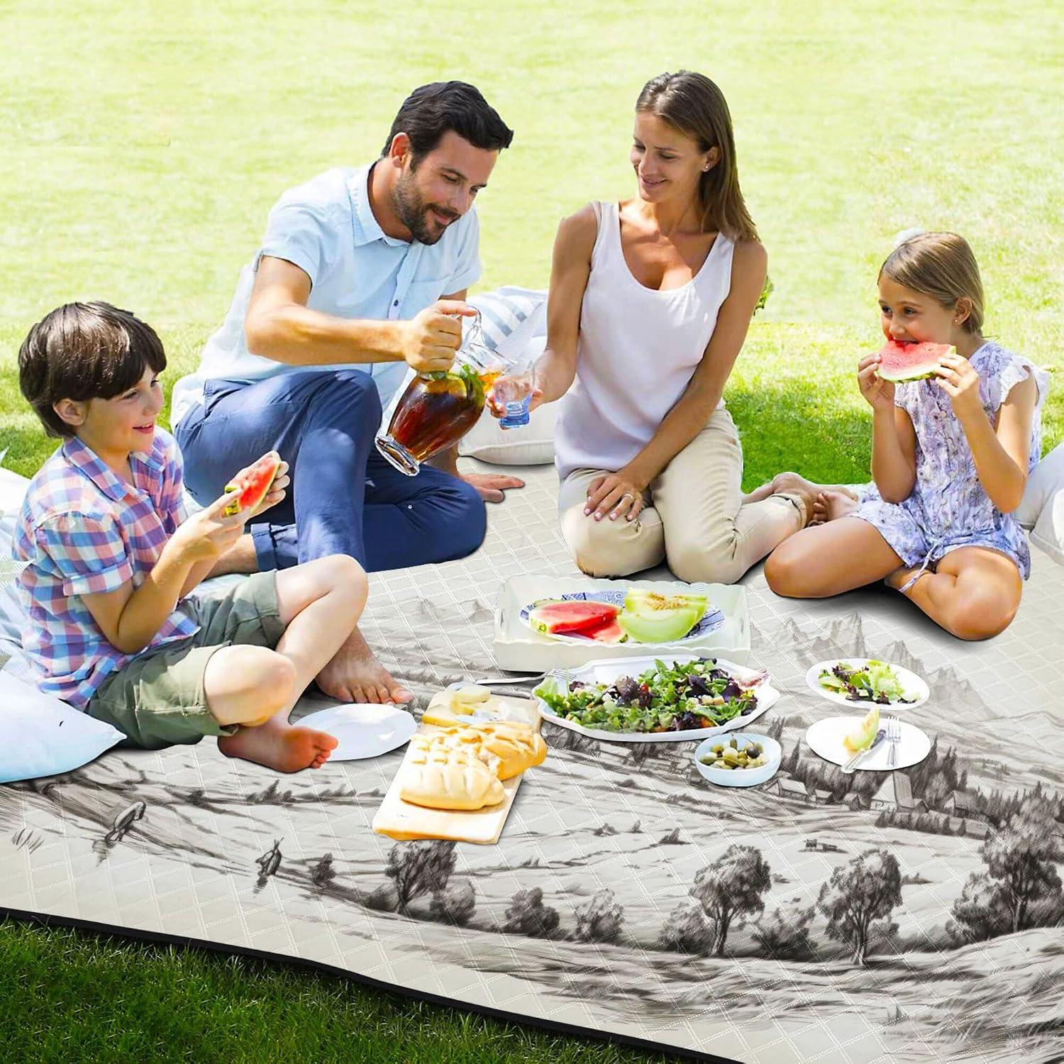 xigua Western Fields Scenery Large Picnic Blankets Waterproof Sandproof Beach Blanket Machine Washable, Portable Foldable Outdoor Blanket for Grass Park, Hiking, Concerts, Beach Vacation, 78" x 78"