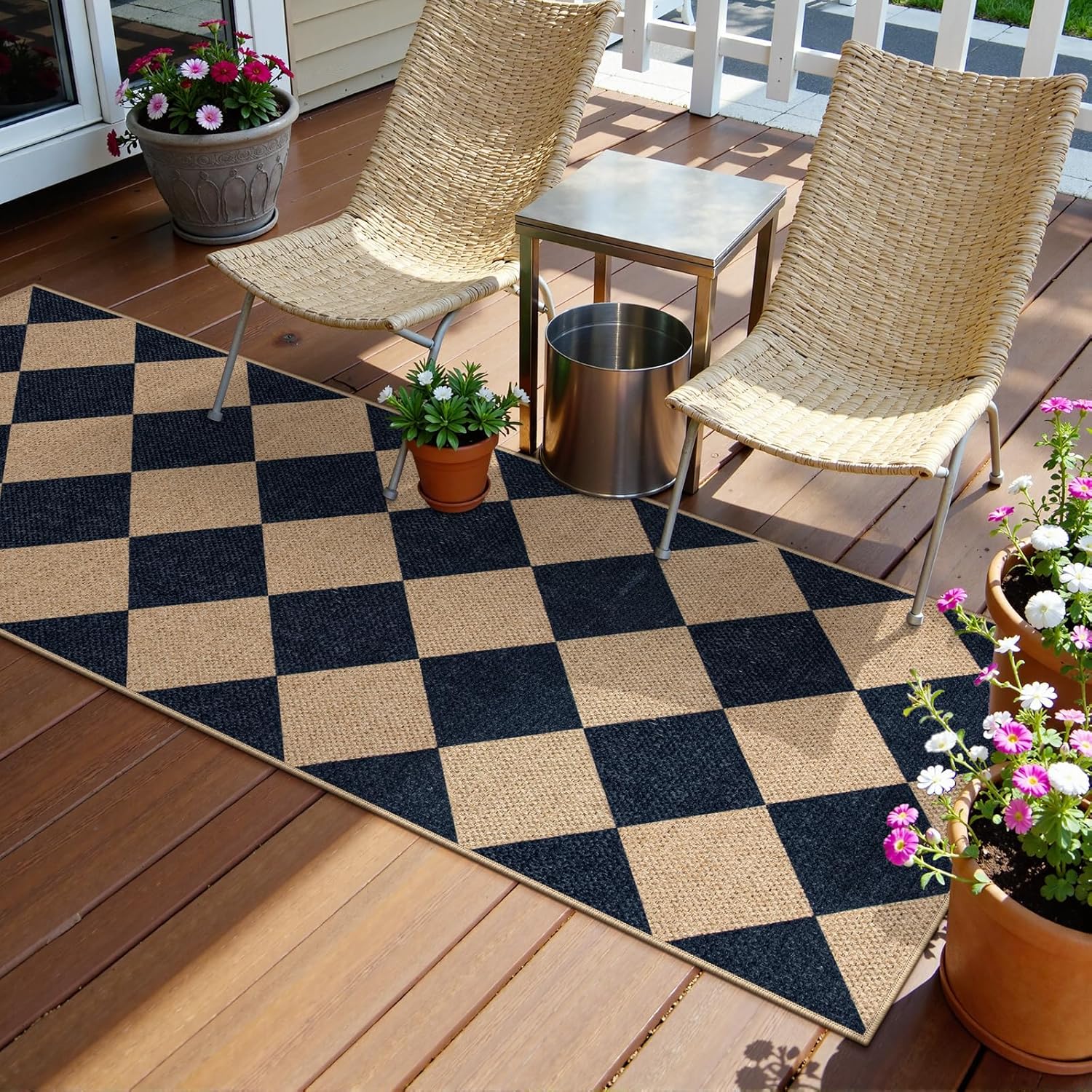 Lahome Checkered Easy Jute Runner, 2x6 Kitchen Runner Rug Non Slip Washable Outdoor Rug for Entryway Indoor, Checkerboard Black Indoor Outdoor Carpet for Hallway 6ft Entry Front Door - Image 6