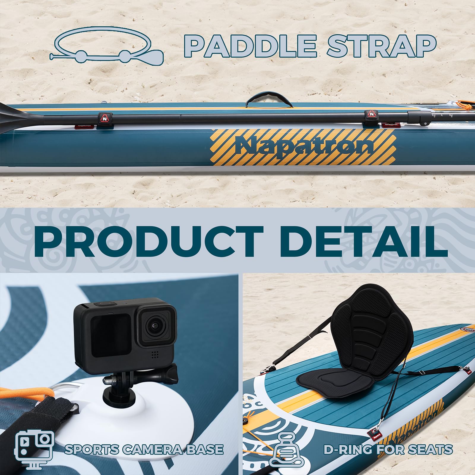 Napatron Nadmuchiwany zestaw desek do wiosłowania na stojąco, poszerzona deska SUP 80 cm, w komplecie z deską do wiosłowania, osłoną przeciwsłoneczną i akcesoriami premium, odpowiednia dla młodzieży i