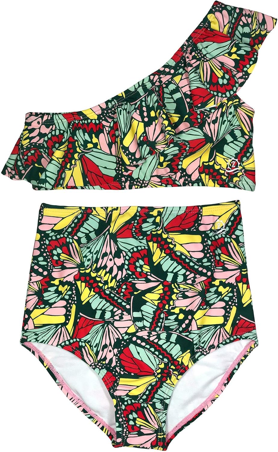SwimZip Girls' One Shoulder Top + High Waist Bottom Swimsuit (2 Piece) - UPF 50+