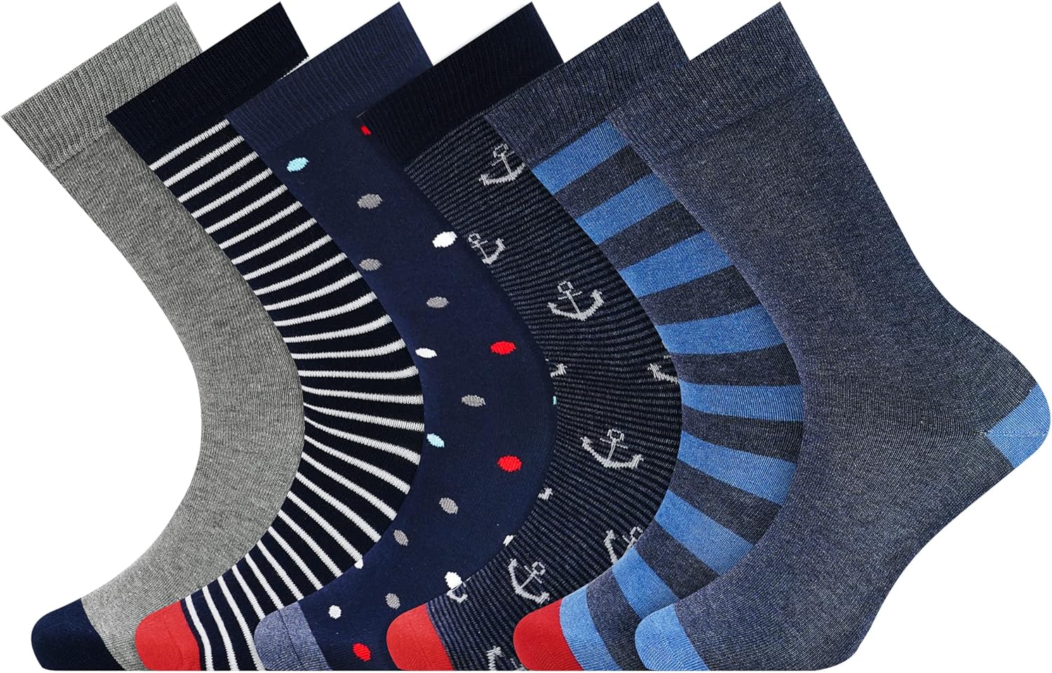 Fandecie Men's Dress Socks,Cotton Crew Socks,6 Pairs,Breathable and sweat-absorbing for Shoe Size 9-13