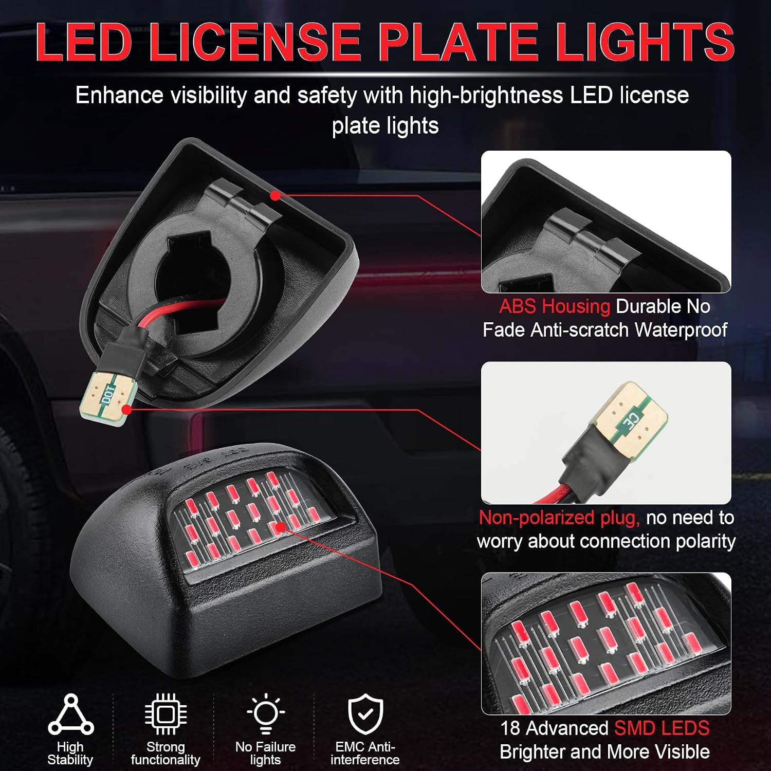 LivTee LED License Plate Light Assembly, Tag Light Fits Chevy Silverado 1500 2500 3500 1999-2013, Tahoe, Suburban, Fits GMC Sierra, Yukon XL, Cadillac Escalade, Car Accessories, Red image 3