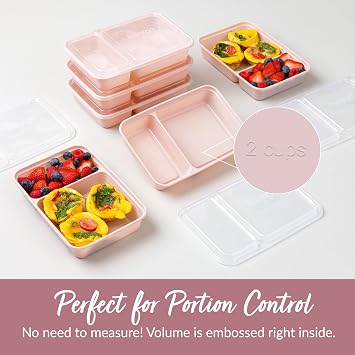Bentgo Prep - 20-Piece 2-Compartment Reusable Meal Prep Containers with Lids, PFAS & BPA Free Materials, Durable, Microwave, Freezer, Dishwasher Safe To Go Food Storage (Blush Pink)