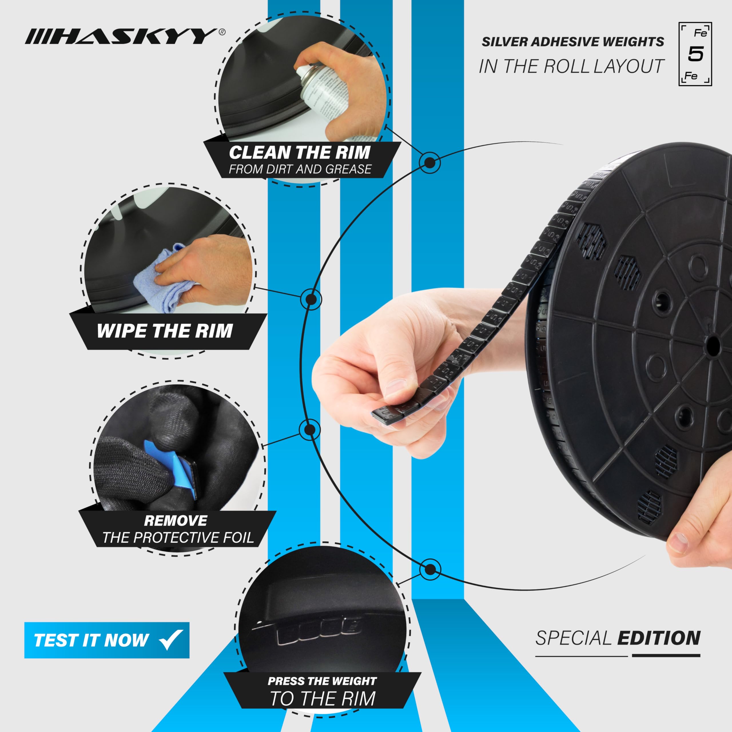 50 Pesi Adesivi Per Equilibratura Cerchi - Nero, 5g X 12, Strisce In Acciaio Zincato - Foto 3