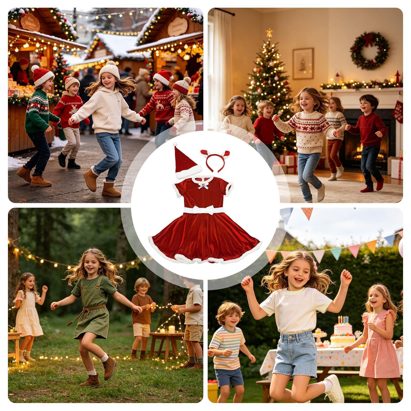 Vestito di Babbo Natale per Bambina Costume da Cosplay Natalizio con