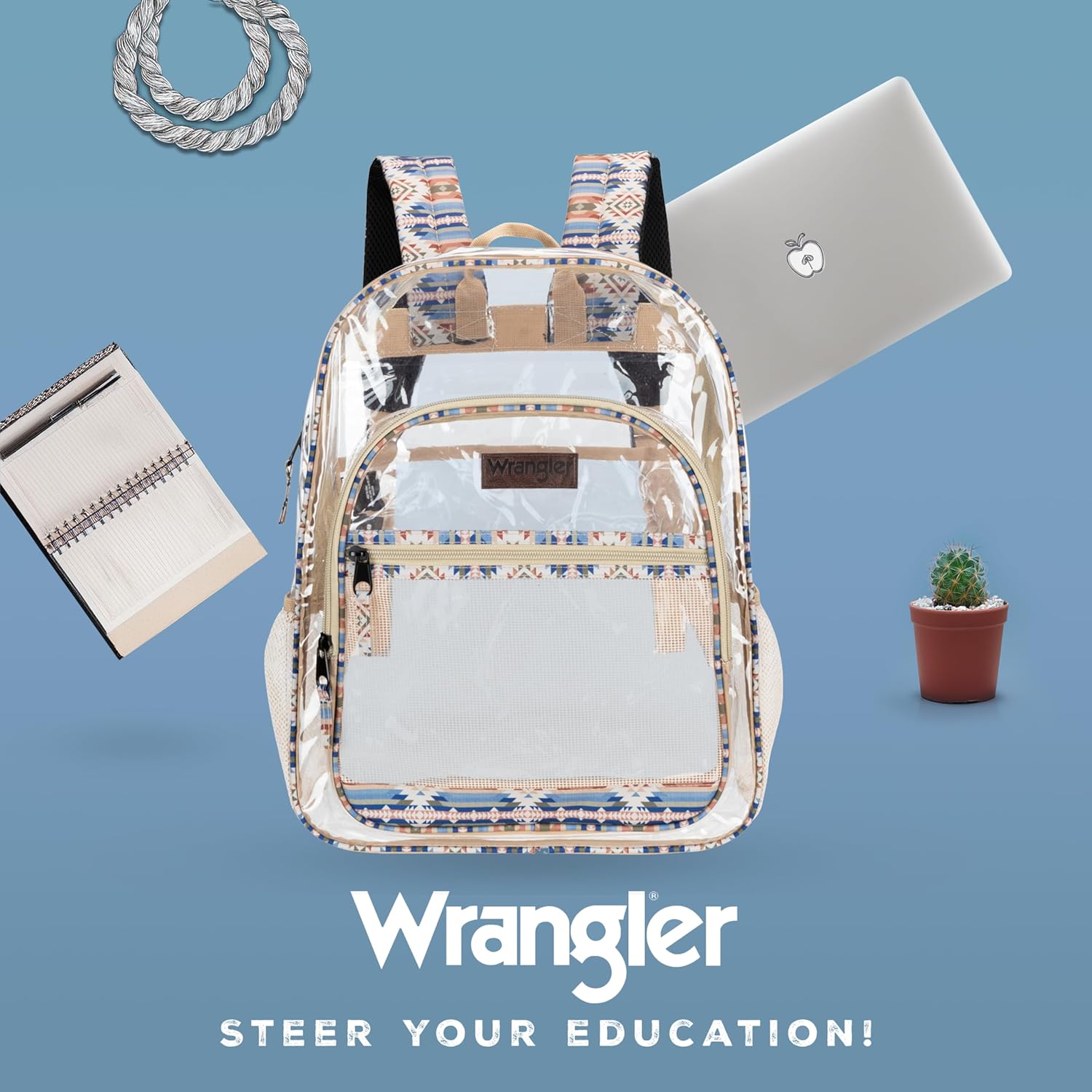 Wrangler Clear Backpack for Girls- Water Resistant Clear Bookbag, Plastic See Through Backpack for Stadium Events and School