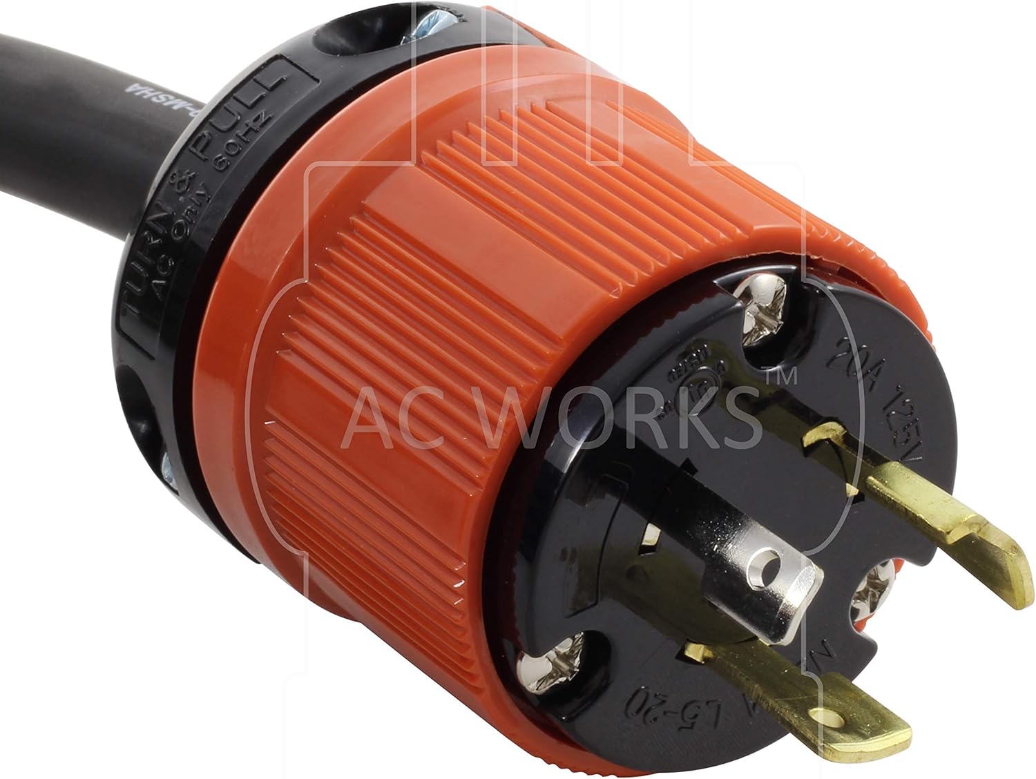 AC WORKS [L520PR] 12/3 3-Prong NEMA L5-20 20Amp 125Volt Generator Rubber Locking Extension Cord (25FT)
