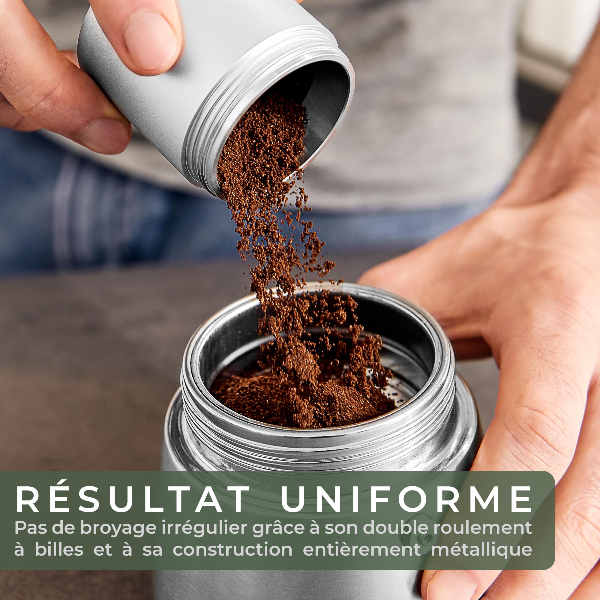 WALDWERK Moulin à Café Manuel en Acier Inoxydable - Coffee Grinder avec Poignée en Bois - Sans Plastique