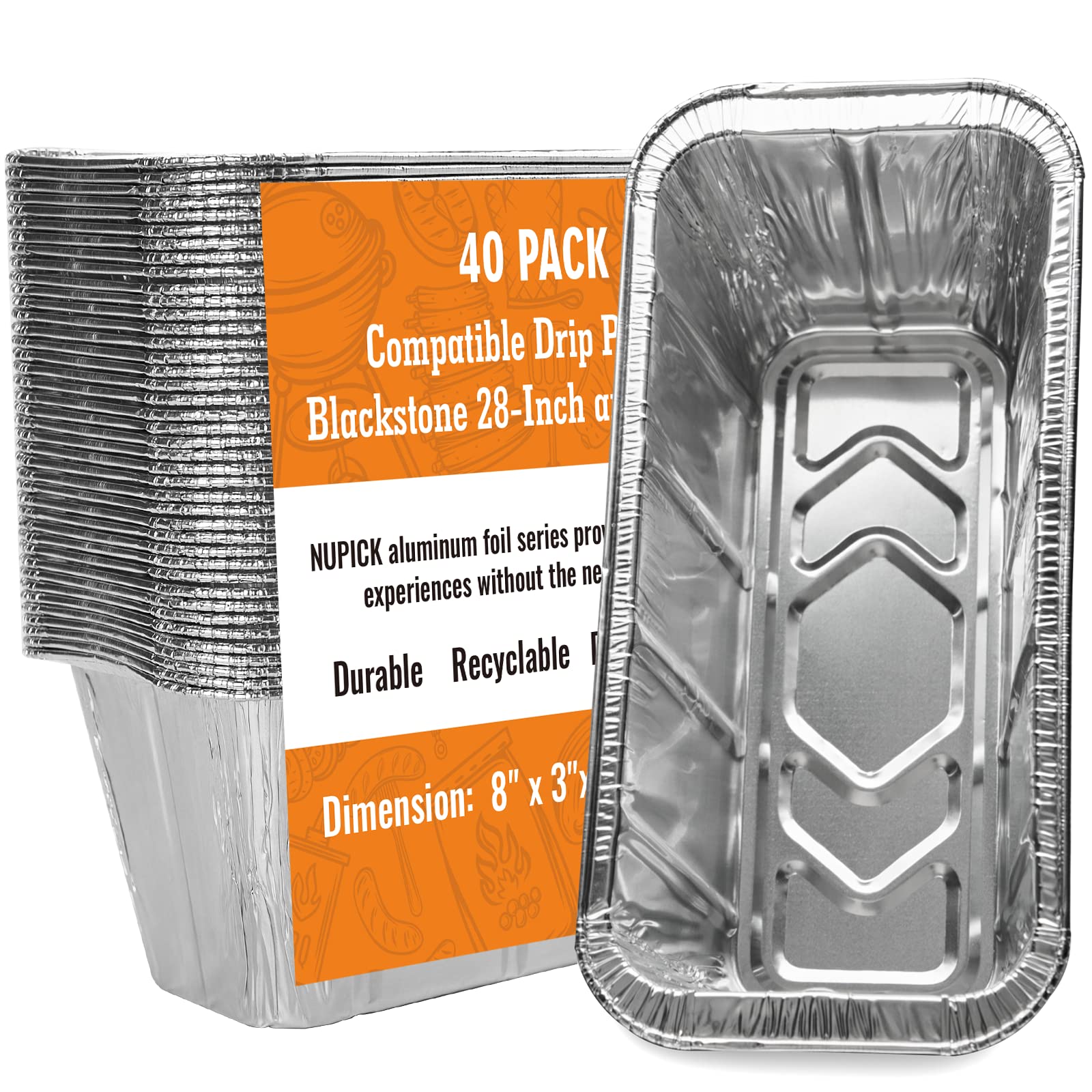 NUPICK 40 Pack Grease Cup Liners for Blackstone 17"/28"/36" Griddle, Drip Pan Liners for Blackstone 5017, Disposable Aluminum Foil Drip Pan Liner