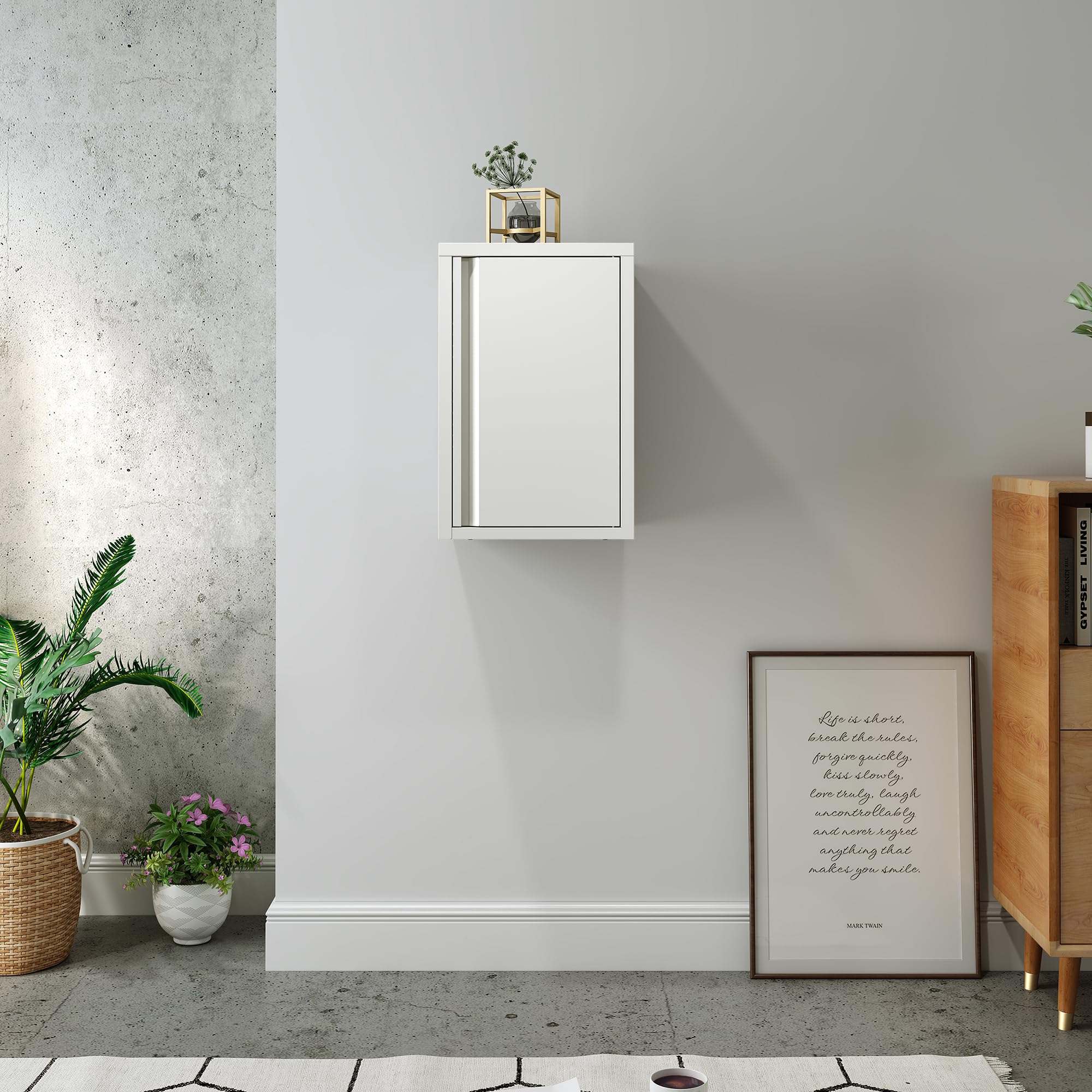 [en.casa] Armario de Pared Burlöv Archivador Mural con 1 Estantes Regulable en Altura Mueble de Oficina con 1 Puerta Acero 50 x 33 x 35 cm - Blanco