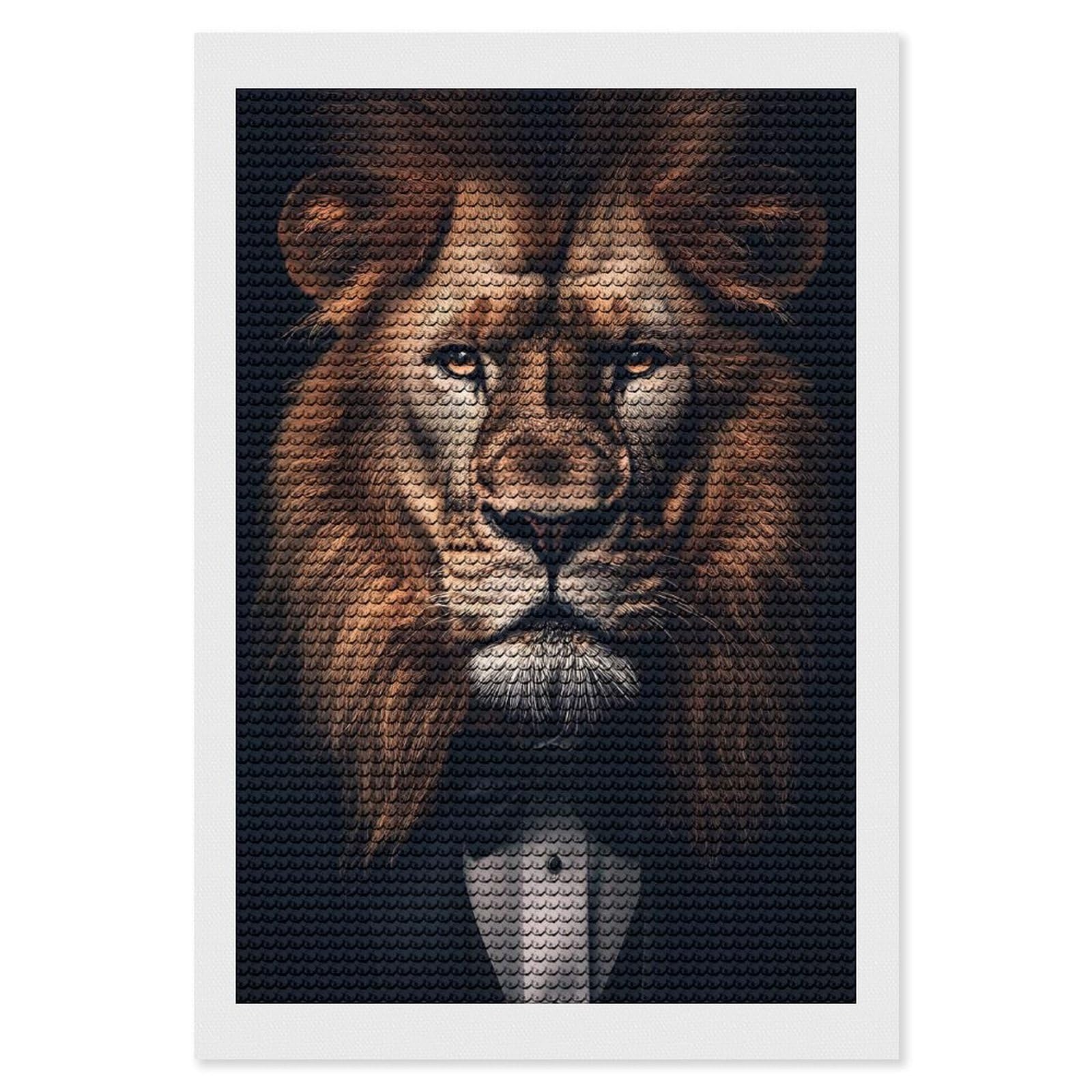 Junmoney Lion in Tuxedo Full Drill Diamond Painting Kit 8"x12", for Teens, Calming Craft to Unwind, Home Wall Decor, Christmas Gift