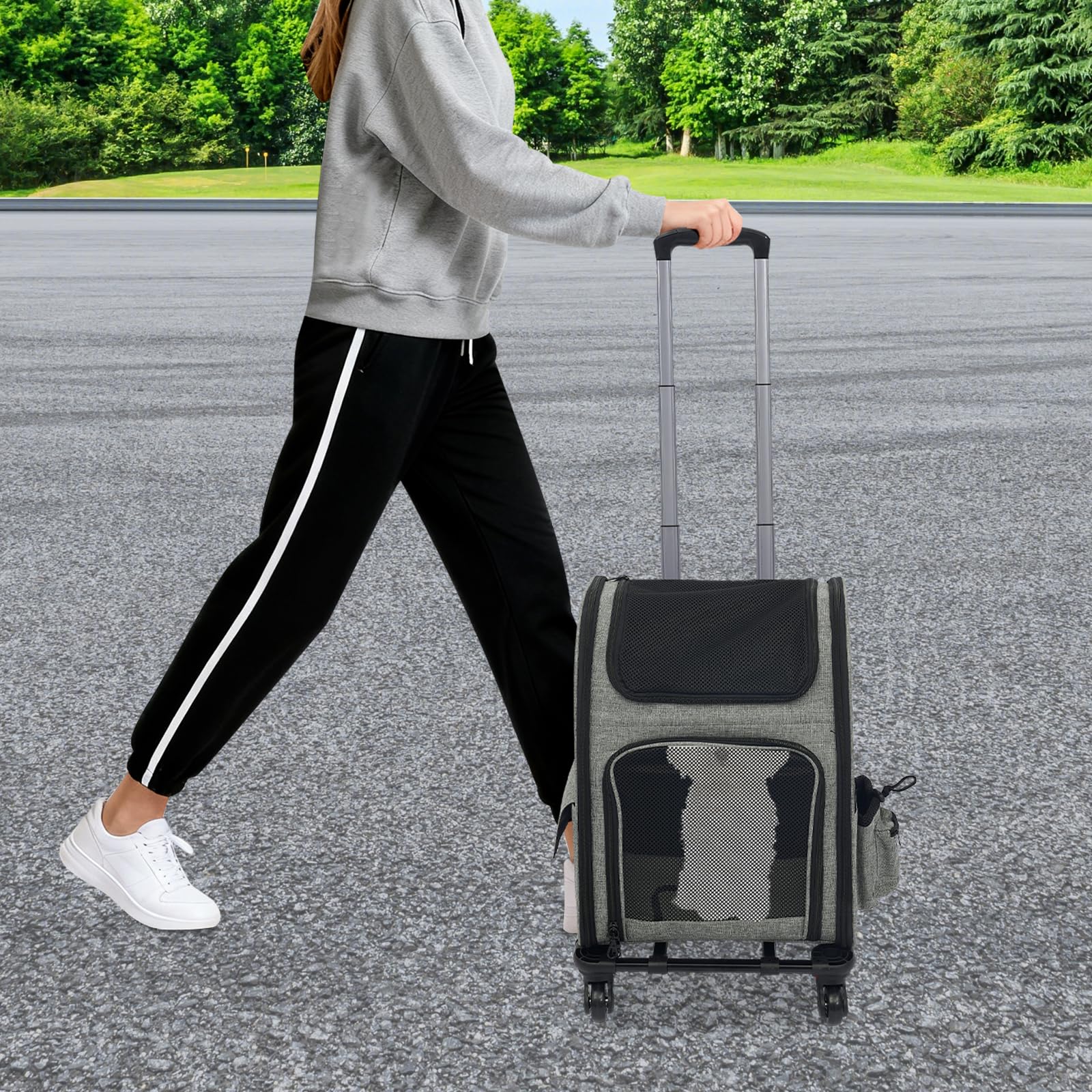 Mochila para perros con trolley, 2 en 1, ampliable, caja de transporte para perros con ruedas, mochila grande para gatos de hasta 15 kg, portátil y transpirable, caja de transporte para perros y gatos