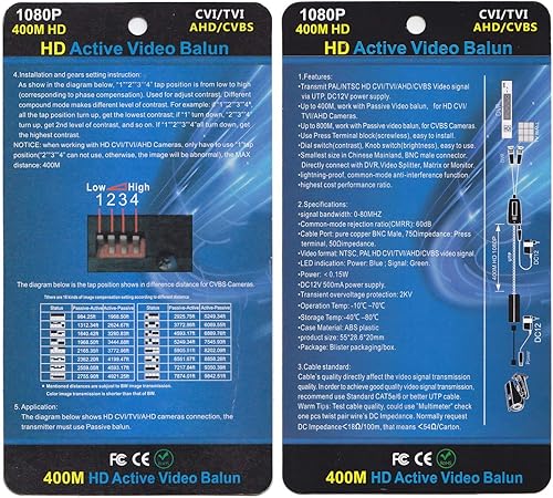 Miniatura 5 de Mini CCTV BNC HD CVI/TVI/AHD/CVBS HD Receptor Balun de vídeo activo Conector de alimentación (1080P 400M) 5MP HD-CVI/TVI/AHD Transmisor Balun de