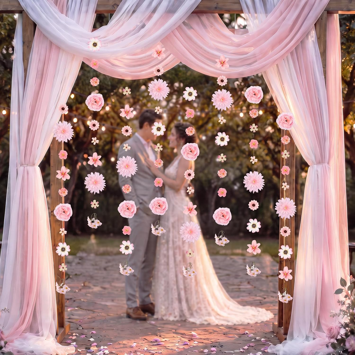 8 String 6ft Tangle-Free Hanging Flower Garland for Party Decorations, Pink