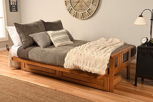 Miniatura 8 de Kodiak Furniture Monterey - Futón tamaño Queen, cajones de almacenamiento, acabado de mantequilla con colchón azul marino de gamuza