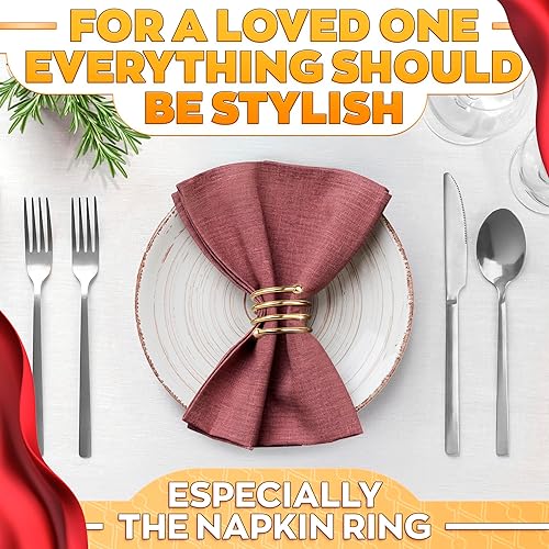 Vista 36 de Juego de 20 servilleteros dorados de otoño, servilleteros de Navidad que se adaptan a varios estilos de servilletas, elegante diseño de hoja dorada