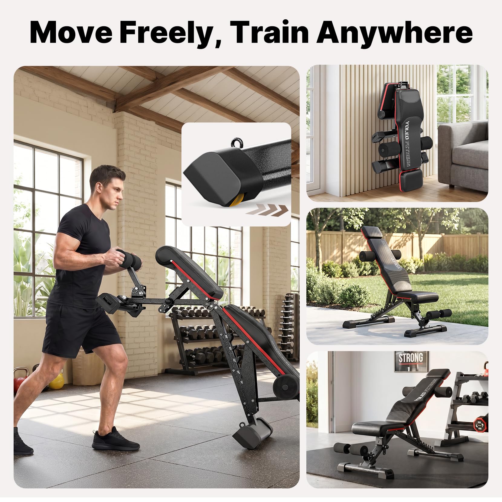 YOLEO Adjustable Weight Bench with Bench Press Stand, Foldable Workout Bench with Extended Head/Elbow Pad(for Users up to 7')
