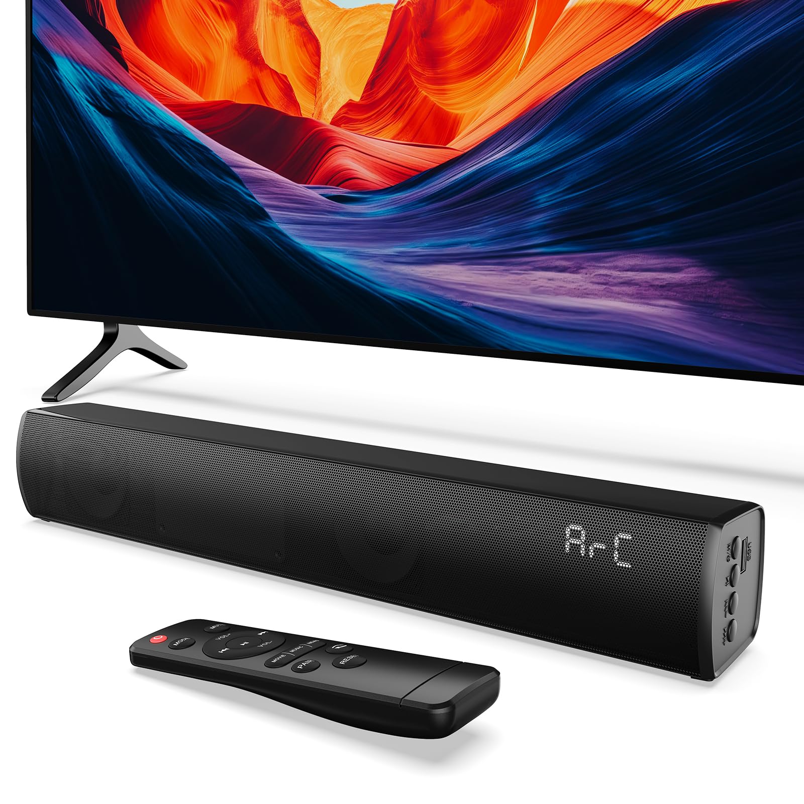 Barre de son pour Smart TV avec 60 W de puissance de crête, barre de son Bluetooth 5.3 avec HDMI ARC, optique, AUX, USB, haut-parleur de télévision à son surround, 3 modes EQ, barre de son pour