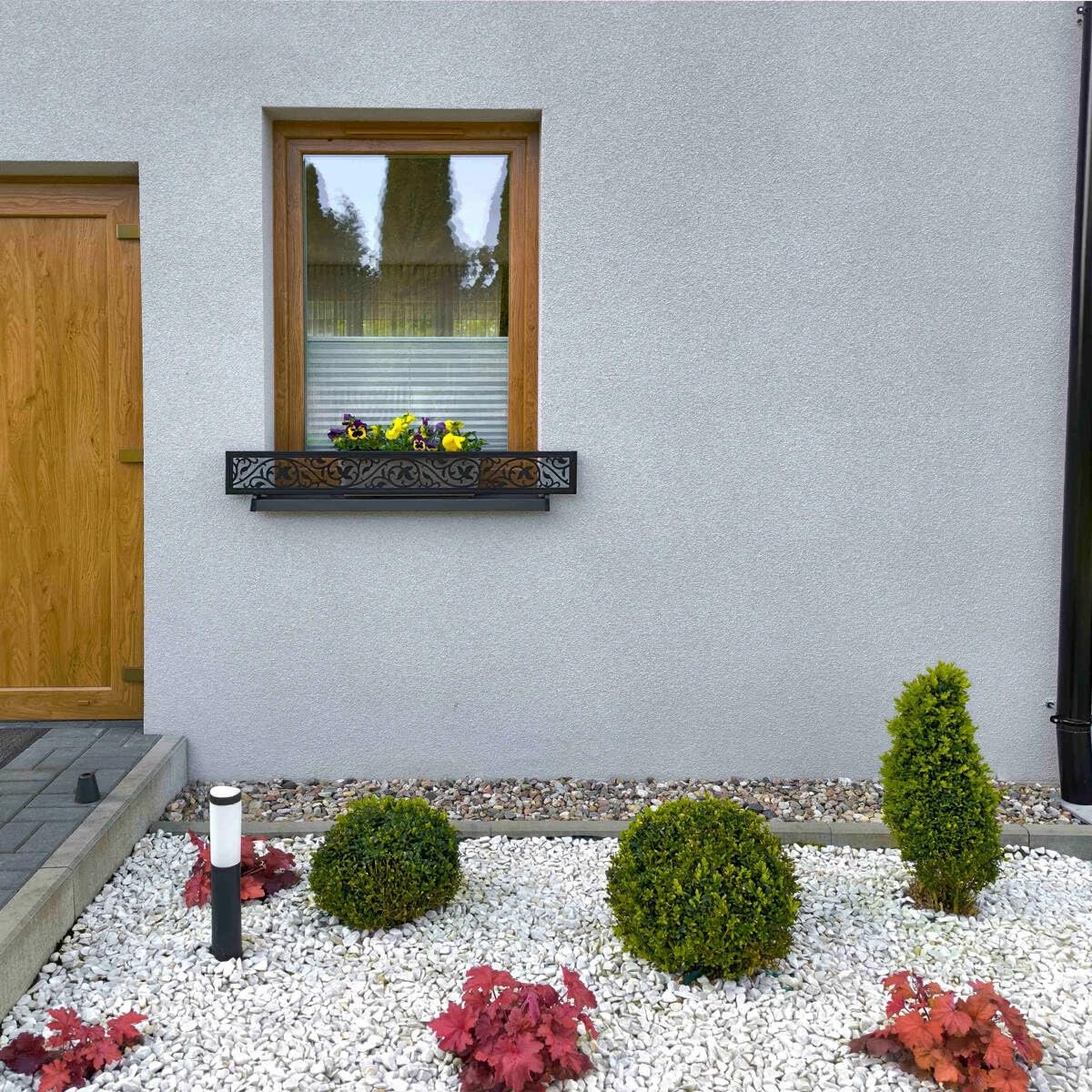 Blumenkasten Halterung für Fensterbank außen, Fensterbank-Absturzsicherung, Fenstergitter Blumenkästen, sichert Blumentopf, Florify Modell Blume 134 cm, Schwarz