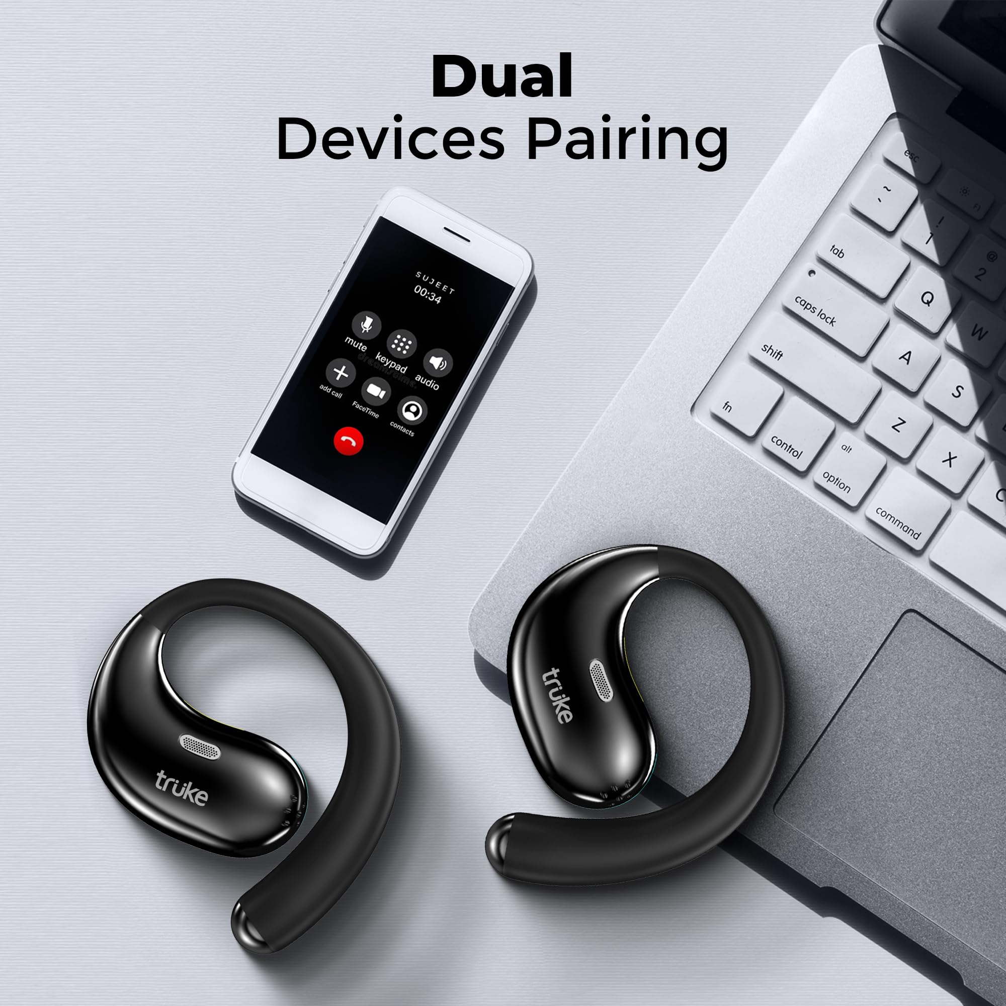 truke New Launch ResonanceX Open Ear Wireless Earbuds, 24-bit Spatial Audio, 70Hrs Playtime with Fast Charging, 16mm Titanium Drivers, 40ms Low Latency, Quad Mic ENC Calls, Made in India (Ash Black) — Amazon image 6
