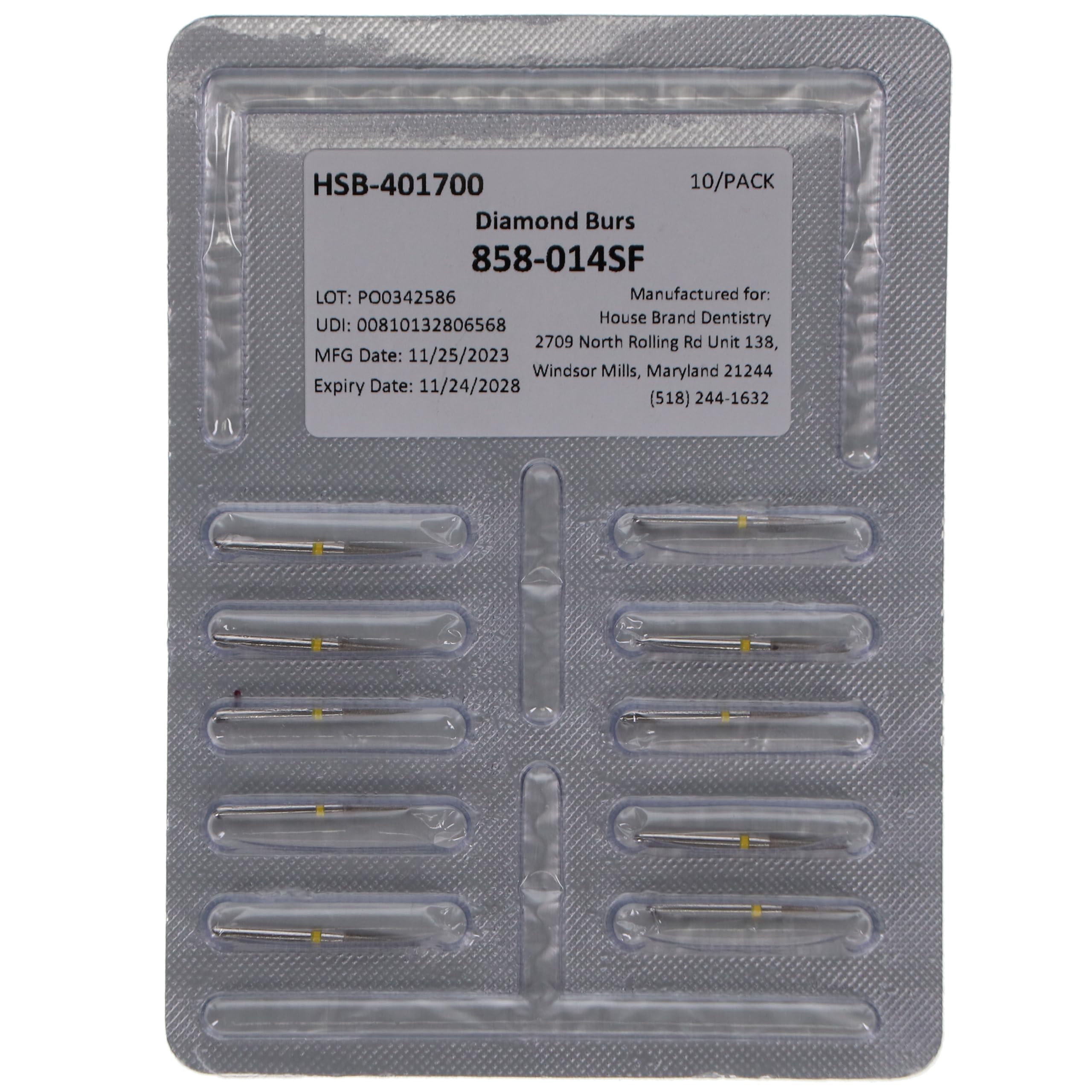 House Brand Dentistry 401700 HSB FG 858-014SF Needle Super Fine Grit Diamond Burs 10/Pk