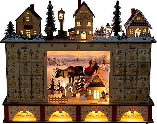 Miniatura 3 de Clever Creations calendario de Adviento de madera, luces brillantes y alegría navideña, decoración perfecta para tu hogar