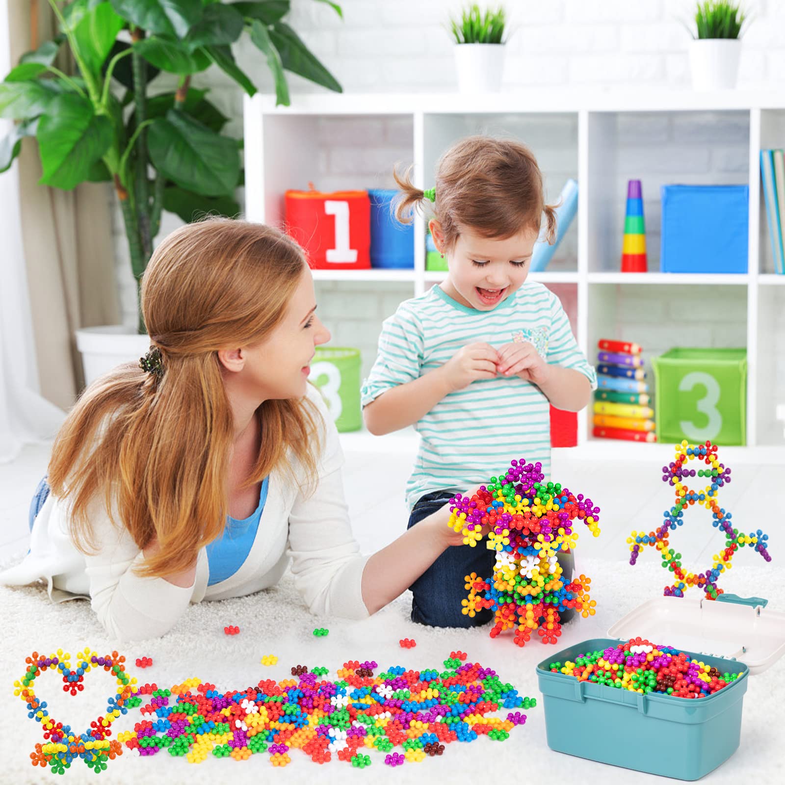 Ltteaoy 500 Stück Steckblumen Bausteine für Kinder, Interlocking Steckspiel Konstruktionsspielzeug mit festem Halt & Aufbewahrungsbox, STEM Montessori Spielzeug ab 3 4 5 6 7 8 jahre jungen Mädchen