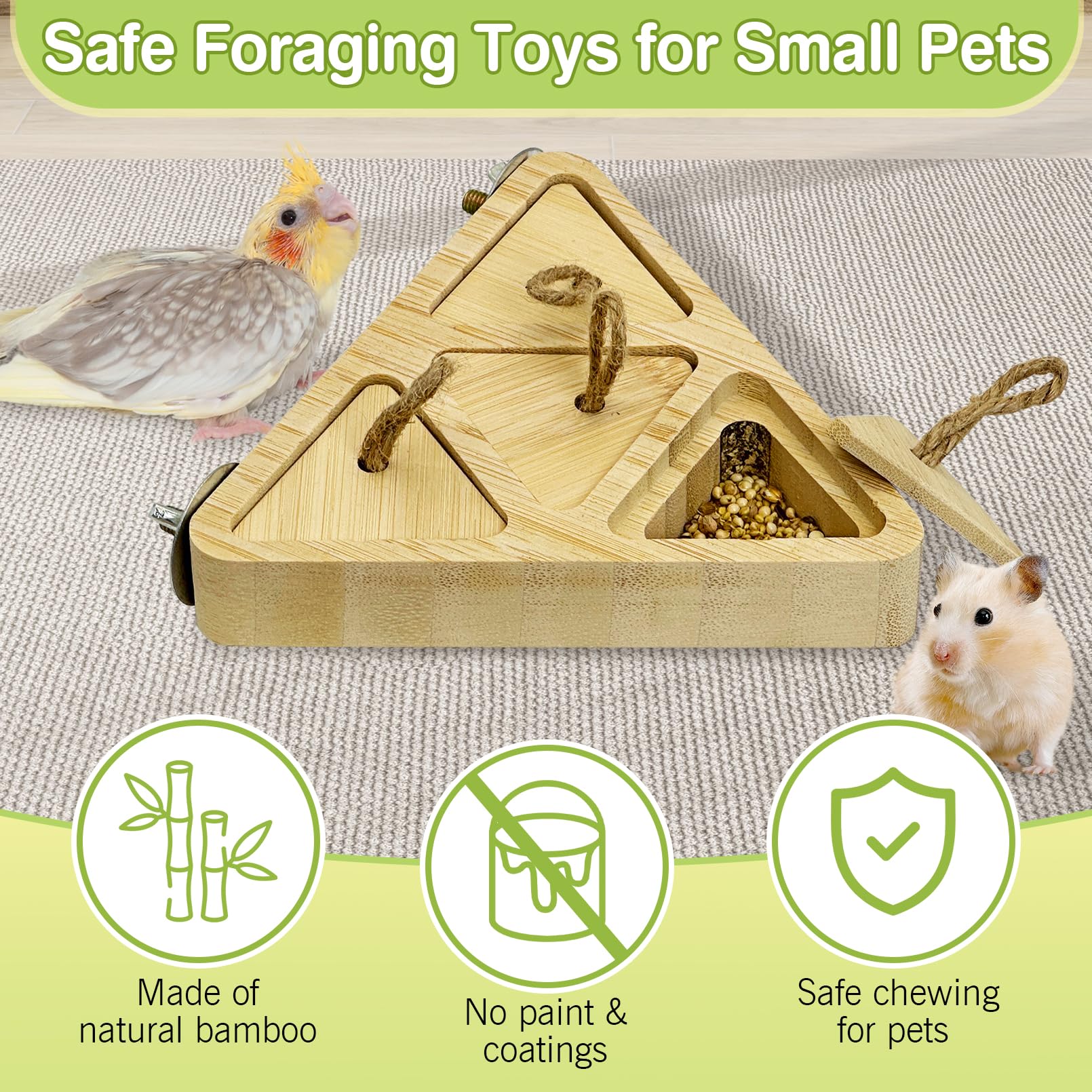 Fhiny Wooden Bird Foraging Toys, Interactive Parrot Puzzle Toys with Perches Stand for Cage Bird Chewing Toys Birdcage Accessories for Parakeets Cockatiels Parrots Love Birds Conures Finches - image 4