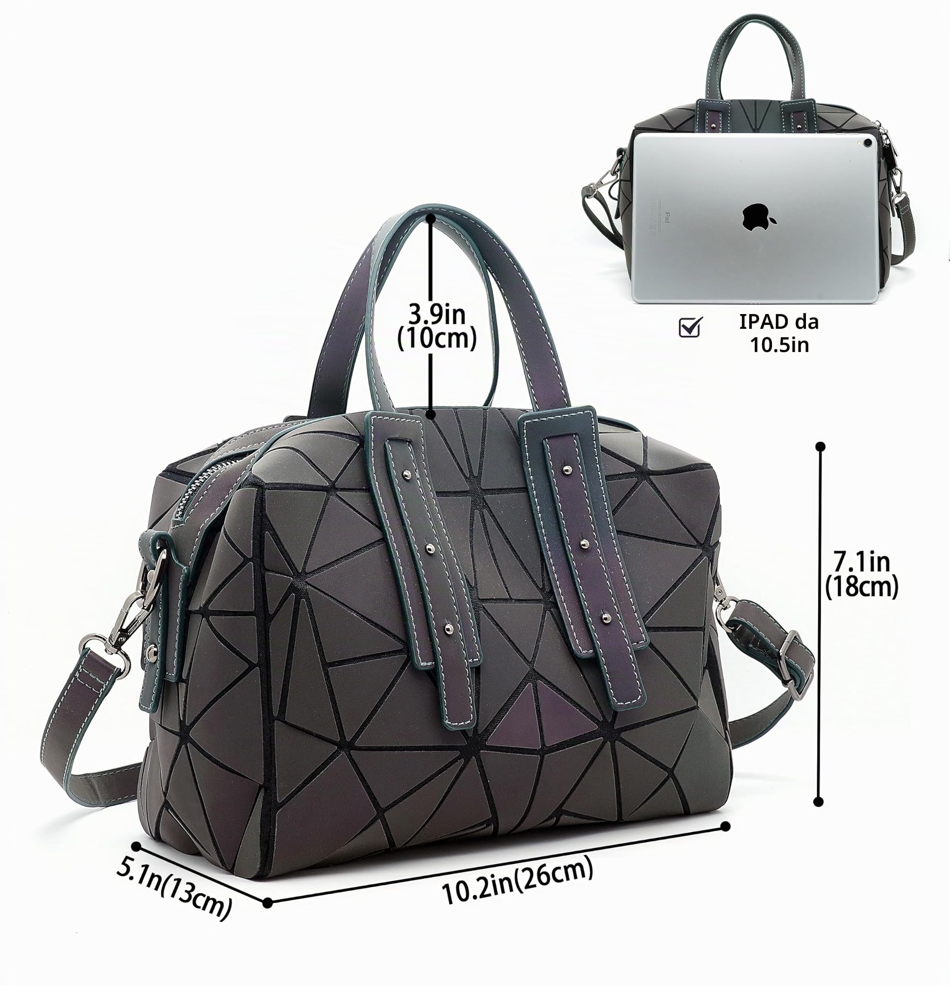 Borsa geometrica per le donne, borse e borse geometriche luminose, borse geometriche e borsa a tracolla olografica