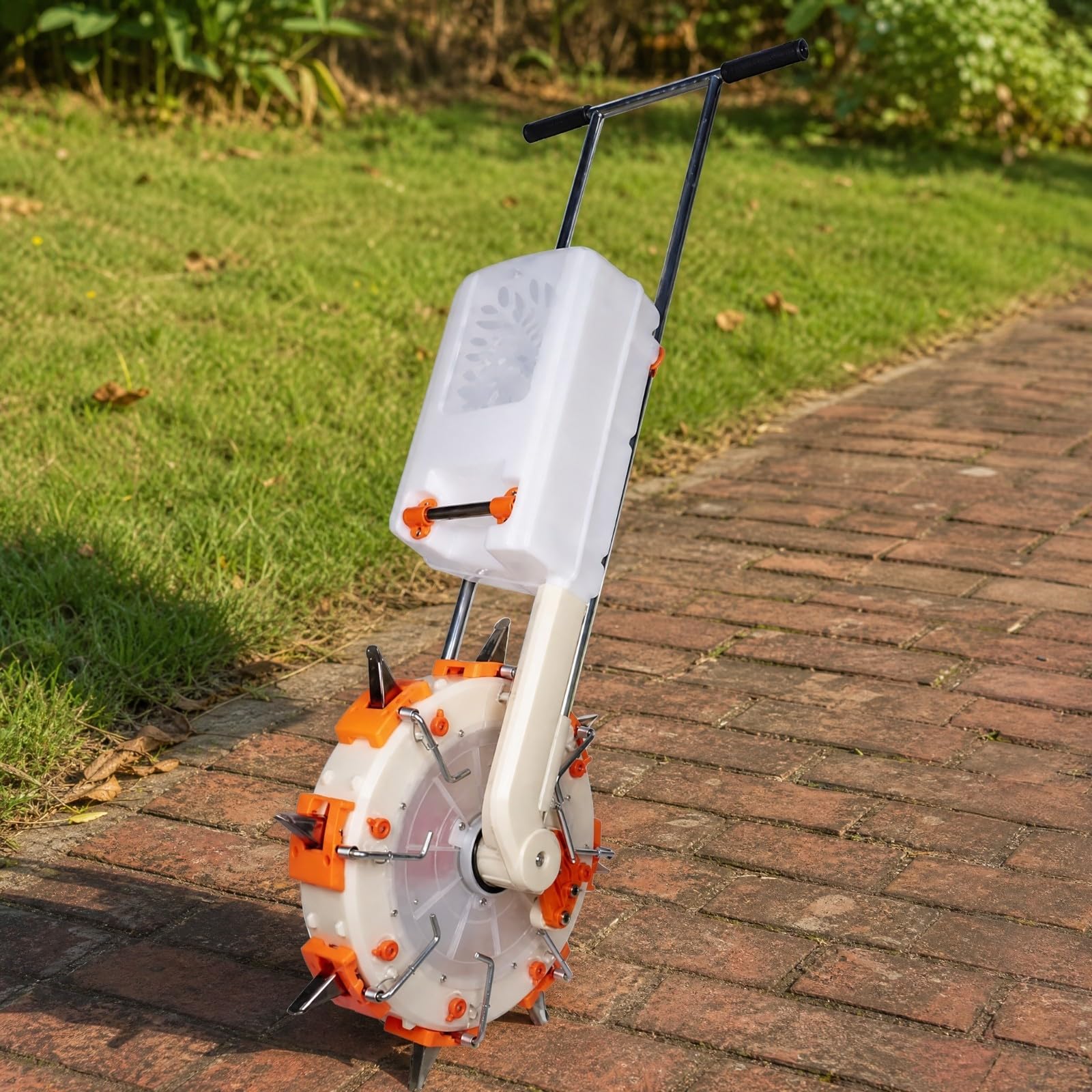 Gralara Spandiconcime Manuale con Manico Verticale Regolabile Spandiconcime a Spinta con Ruote Ergonomico Attrezzo da Giardino per Coltivazioni Fruttifere