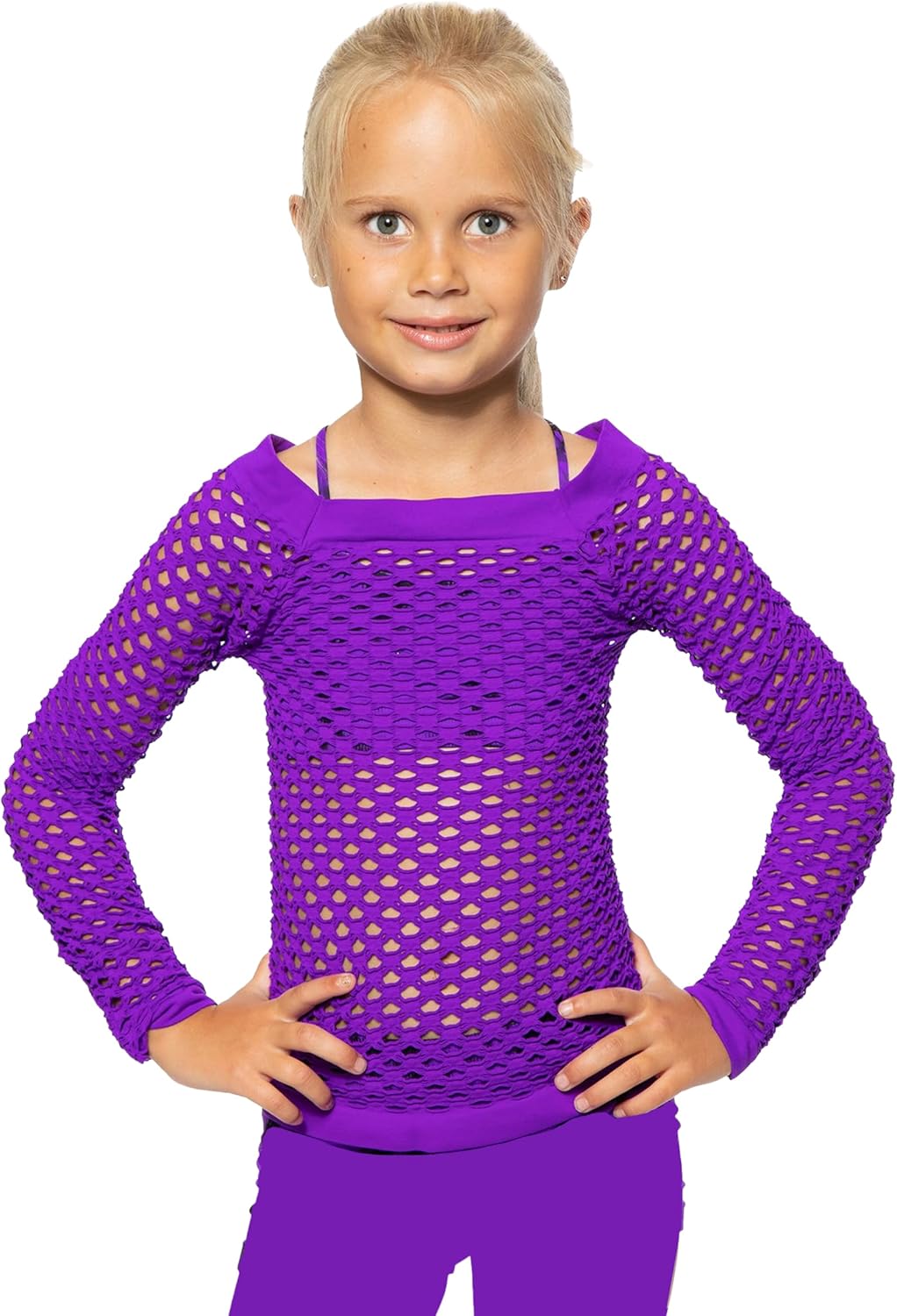 Malibu Sugar Little Girl Long Sleeve Full Mesh Top - Neon Outfits Tops Gym Dance Clothes for Girls Athletic Kids Age 4-6