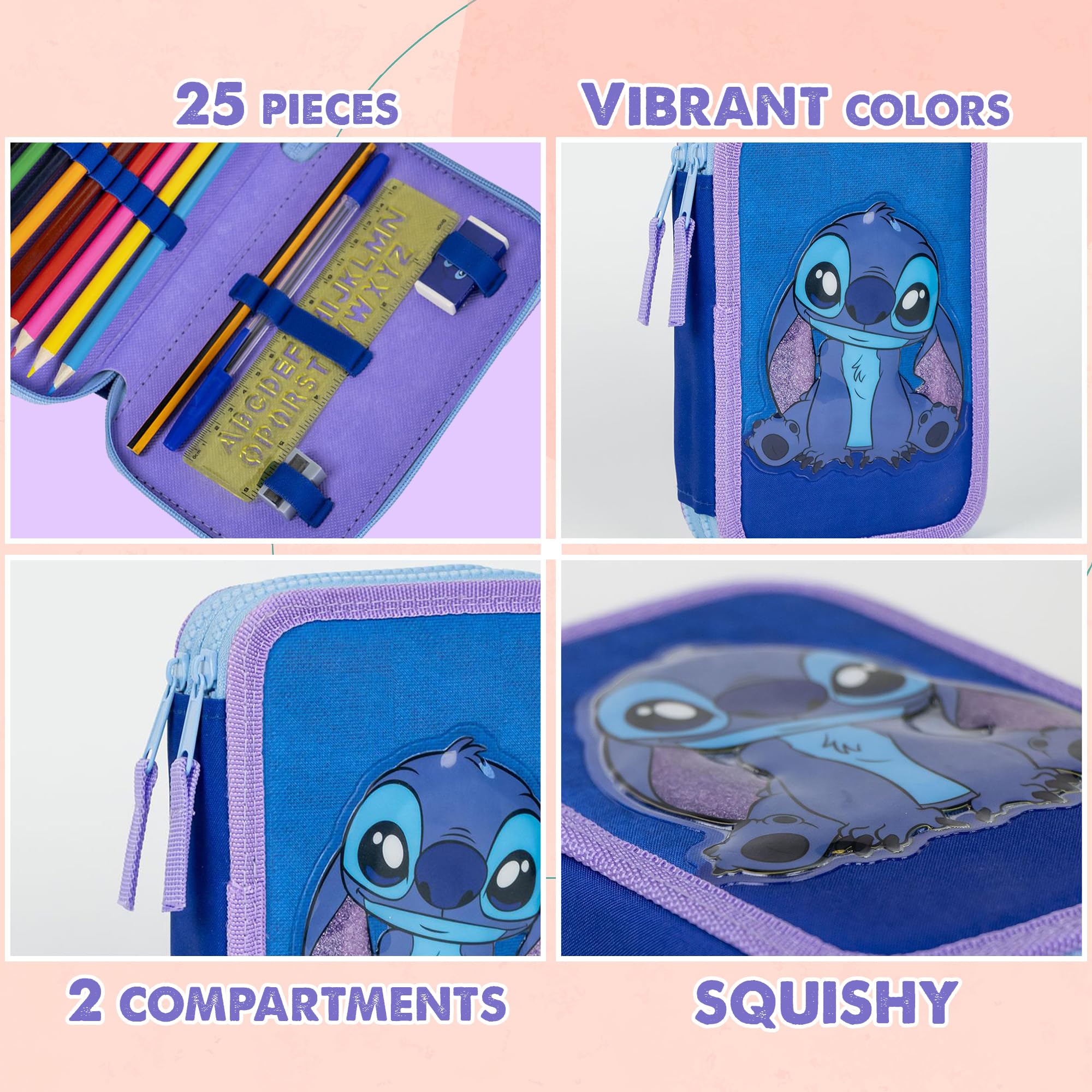 Disney Stitch Filled Pencil Case with School Supplies Kids Stationary Colouring Pencils Markers Gift for Girls (2 Compartments) - Image 4
