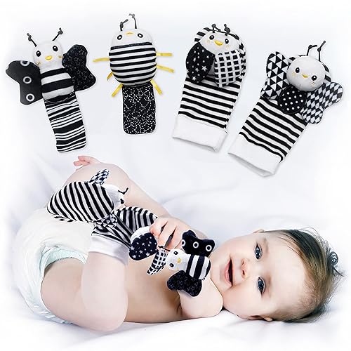 BABY K Baby Rattle Socks & Wrist Toys (Set E) - Newborn Toys for Baby Boy or Girl - Brain Development Infant Toys - Hand and Foot Rattles Suitable for 0-6, 6-12 Months Babies - Newborn Baby Gifts