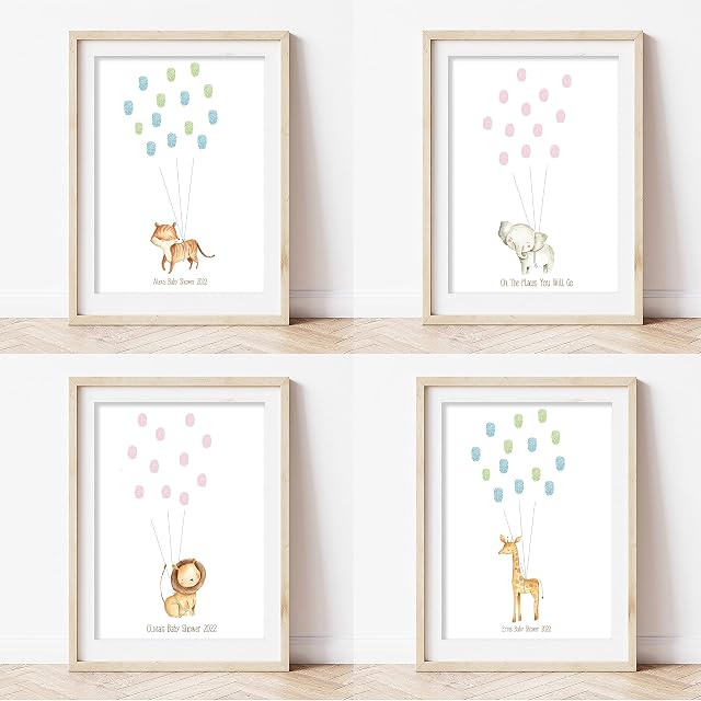 The Little Party Company Baby Shower Fingerprint Tree Alternative Guestbook Safari Animals Personalised *PLEASE NOTE NO FRAME AND NO INK PAD INCLUDED*